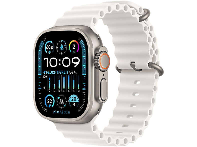 APPLE ULTRA 2 49 TITAN (WHITE+OCEAN BAND) Smartwatch Titangehäuse Kautschuk, 145 - 190 mm, Titan / Weiss