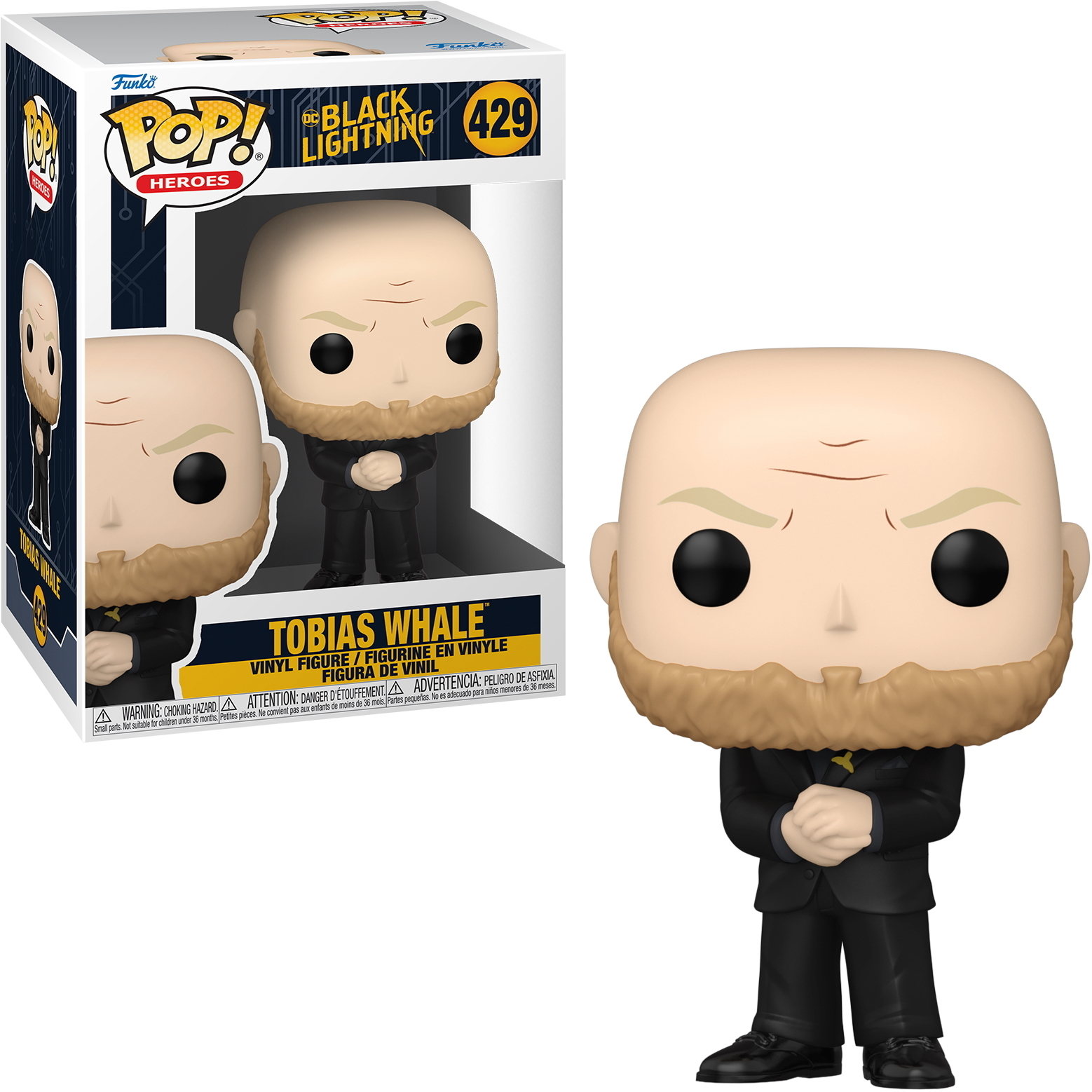 Figura Funko Pop de Tobias Whale con caja. La figura tiene cabeza calva y barba.