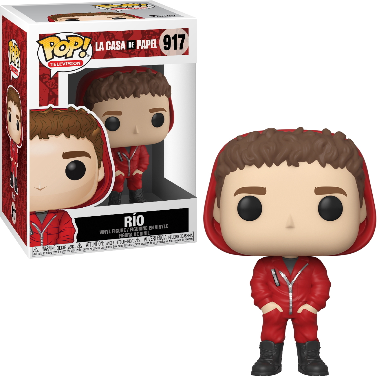 Figura Rio Funko Pop en caja y fuera. Serie La Casa De Papel.