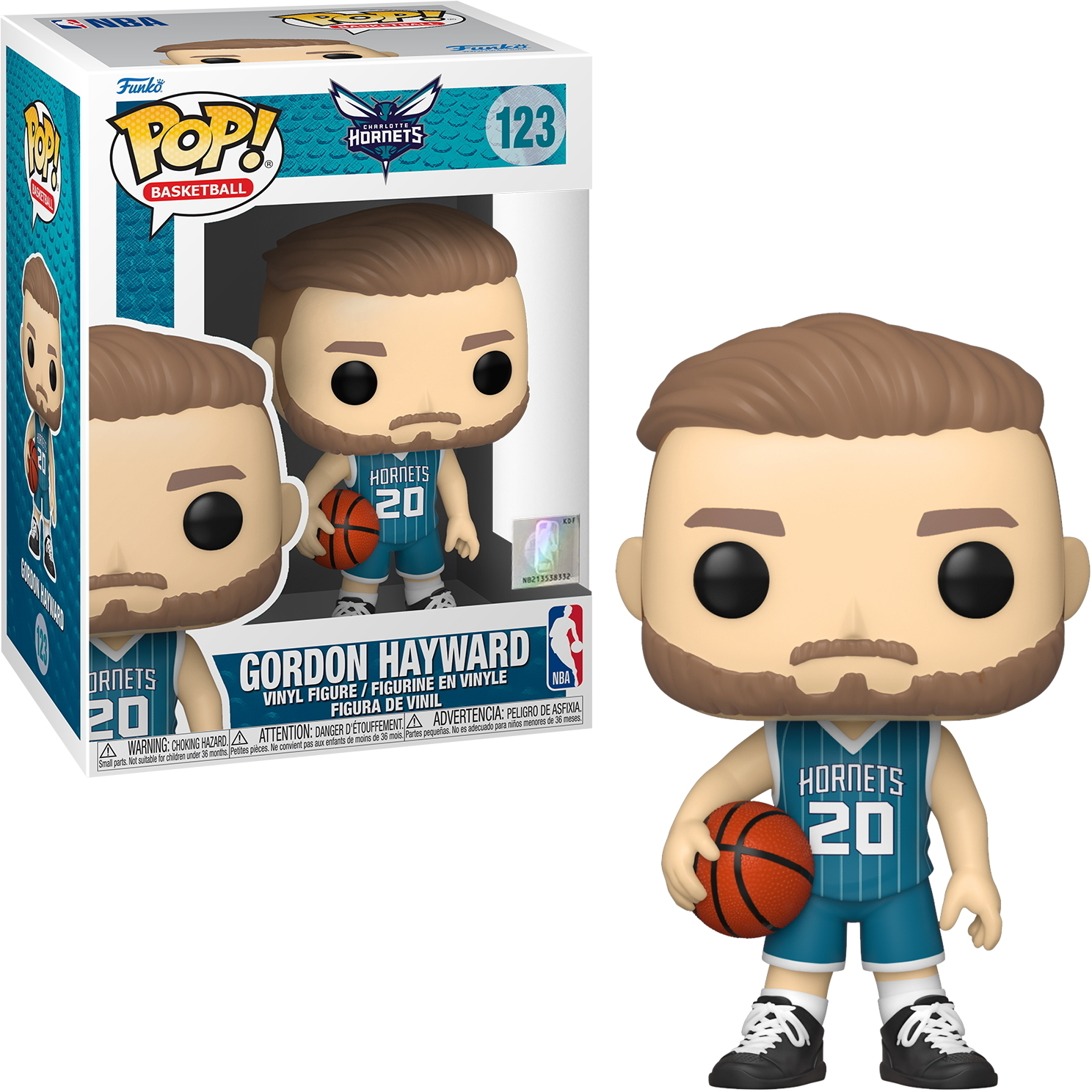 Eine Funko Pop Figur von Gordon Hayward. Die Figur befindet sich in einer Box.