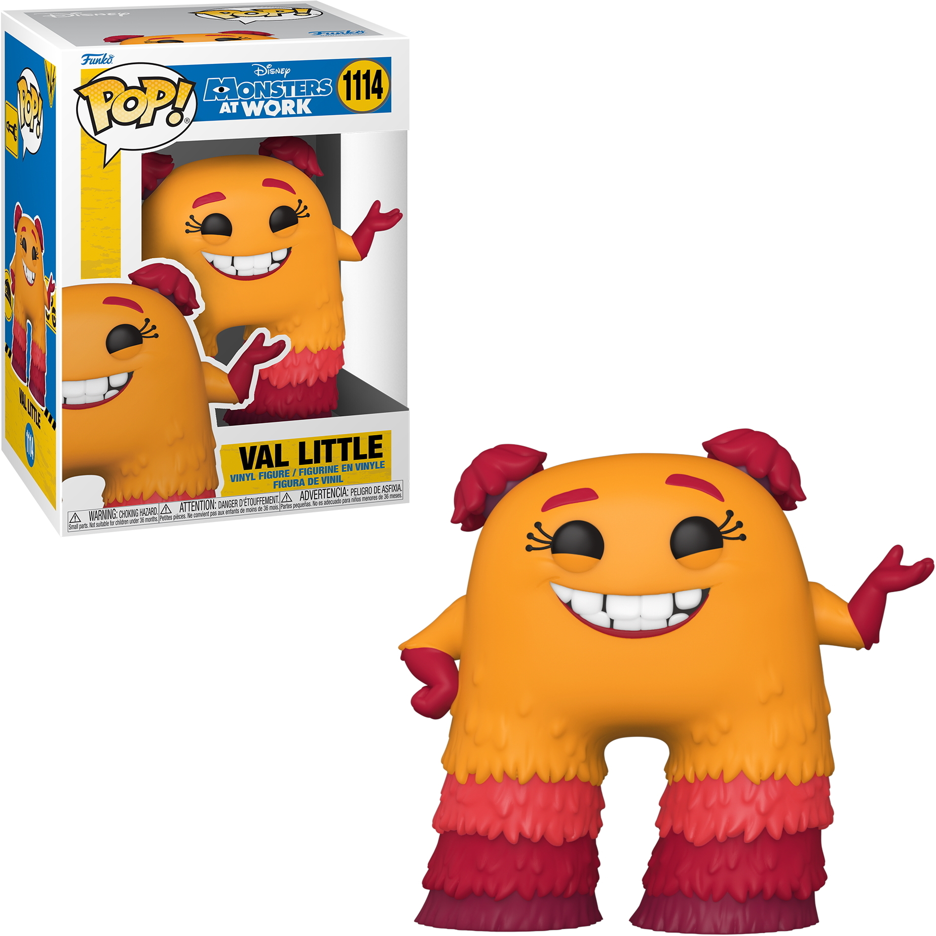 Action figure di Val Little da Monsters at Work. È un mostro arancione con dettagli rosa.
