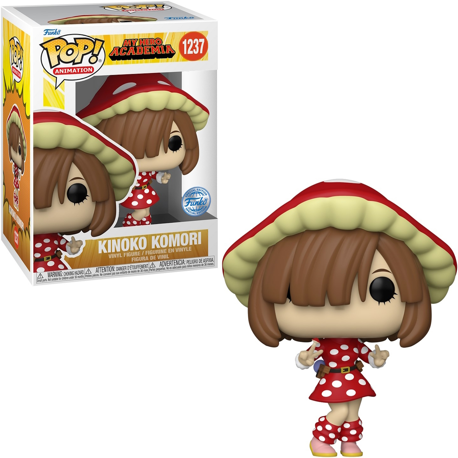 Funko Pop Figur von Kinoko Komori aus My Hero Academia, in einer Box und stehend.