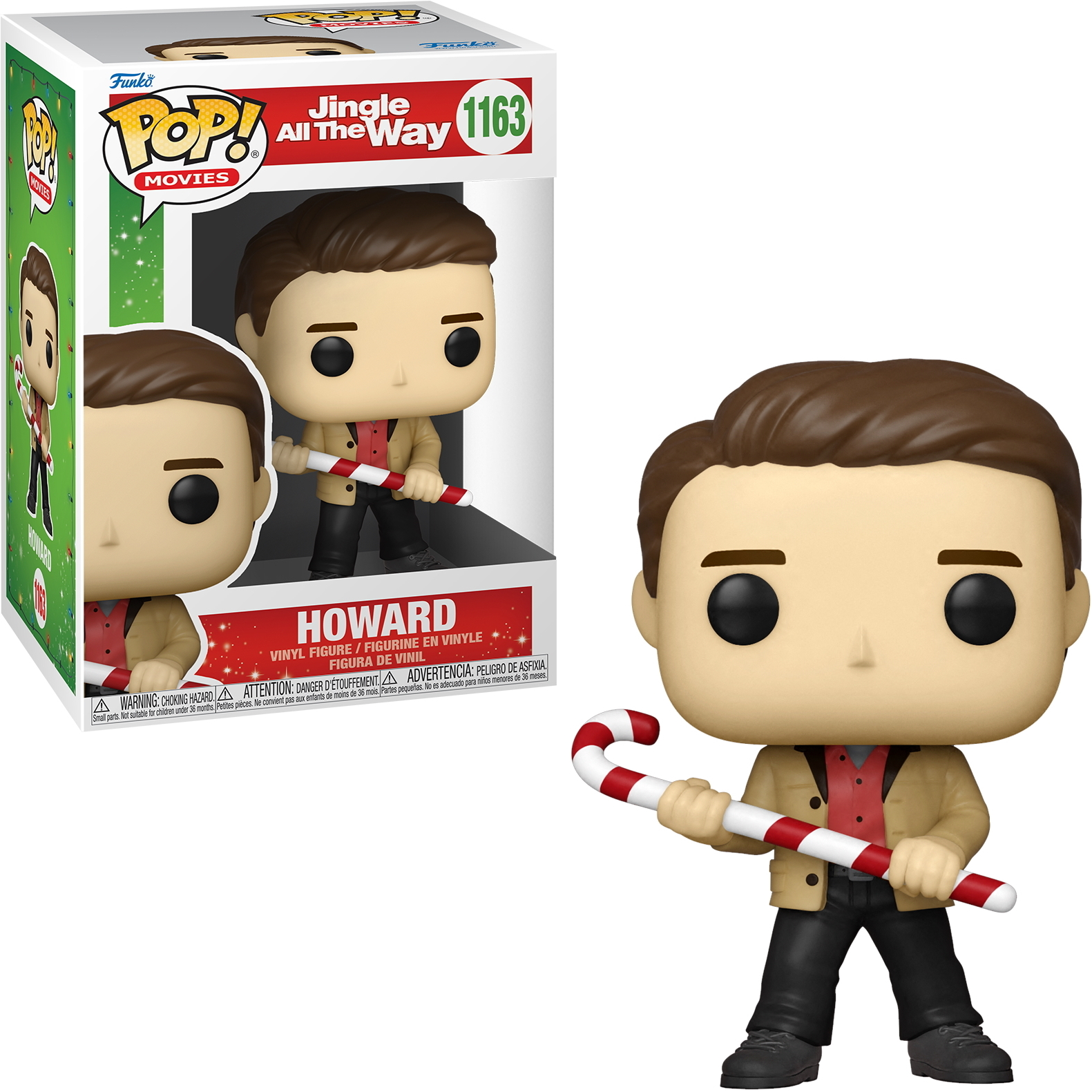 Figura Howard Funko Pop con scatola. Figura con bastoncino di zucchero, giacca beige e camicia rossa.