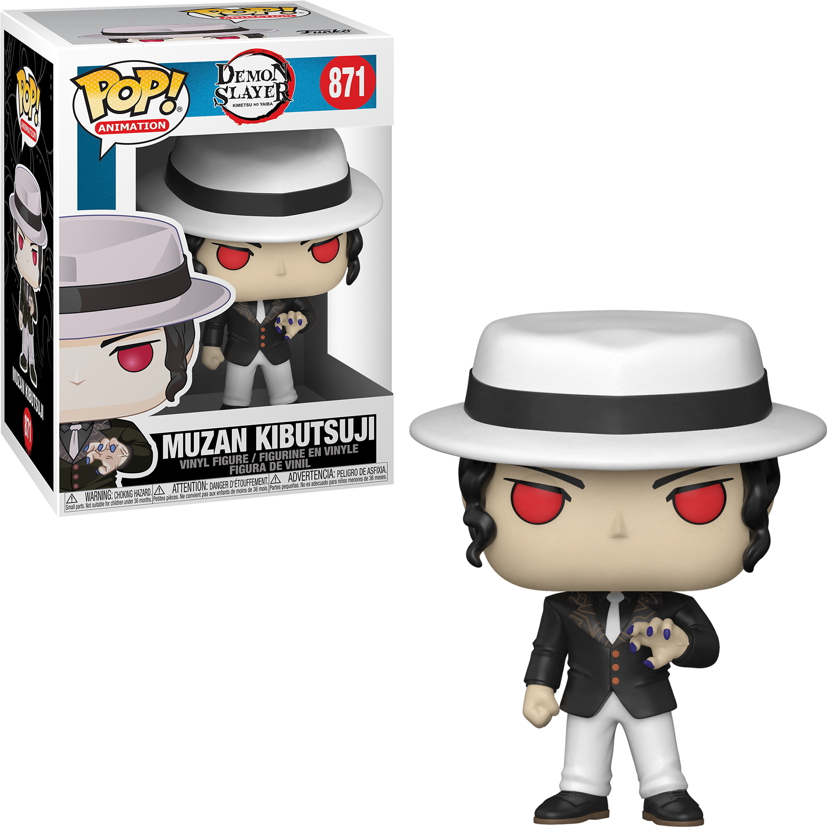Muzan Kibutsuji Funko Pop Figur mit Schachtel im Hintergrund.
