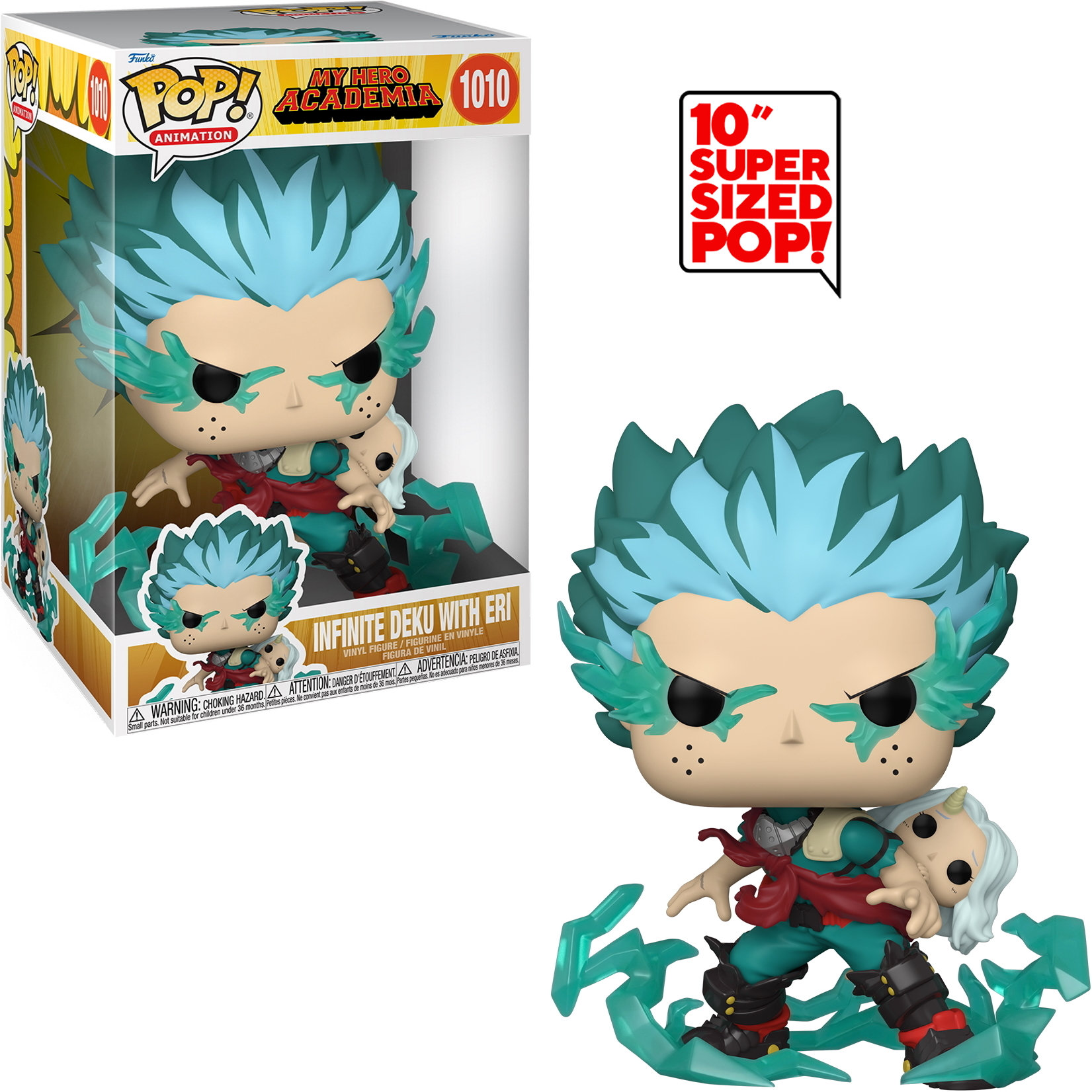 Figurka Funko Pop My Hero Academia. Zielone włosy, czerwony strój. Pudełko w widoku.