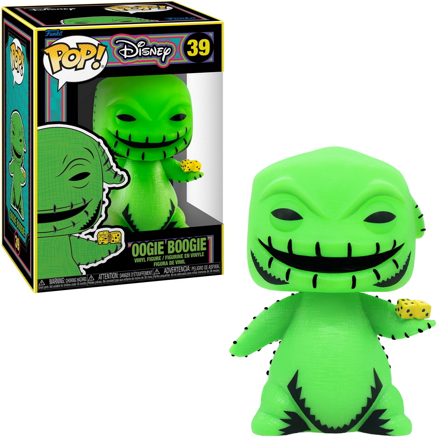 Figura verde Oogie Boogie con dadi, con scatola. Disney Pop!