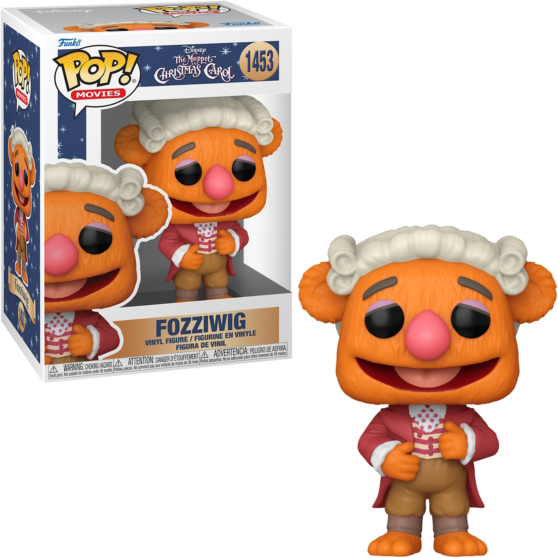 Funko Pop di Fozziwig da I Muppet nella favola di Natale. Ha la pelliccia arancione, una parrucca bianca e un cappotto rosso.