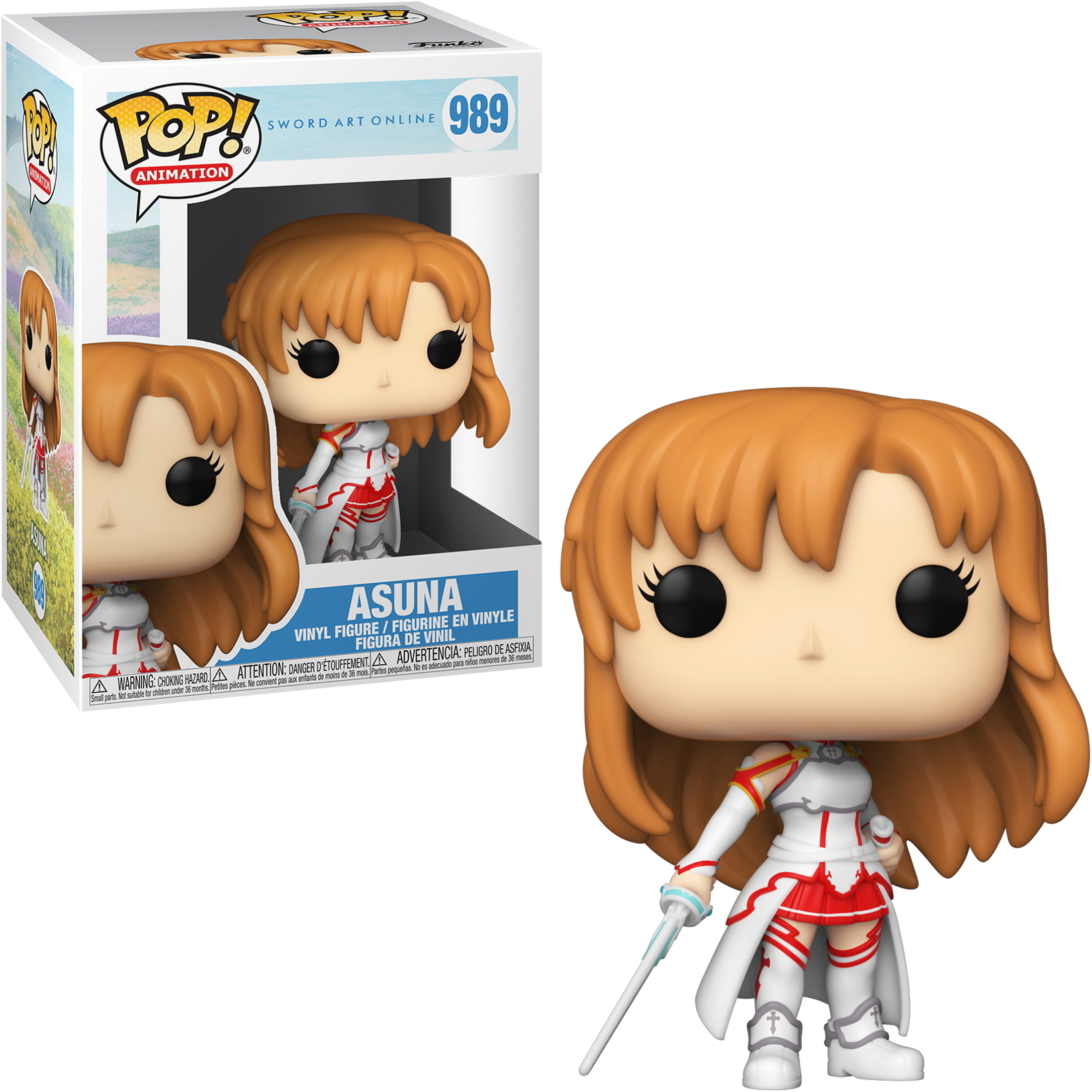 Asuna-Figur aus Sword Art Online, in einer Box, mit einer Figur, die ein Schwert hält.