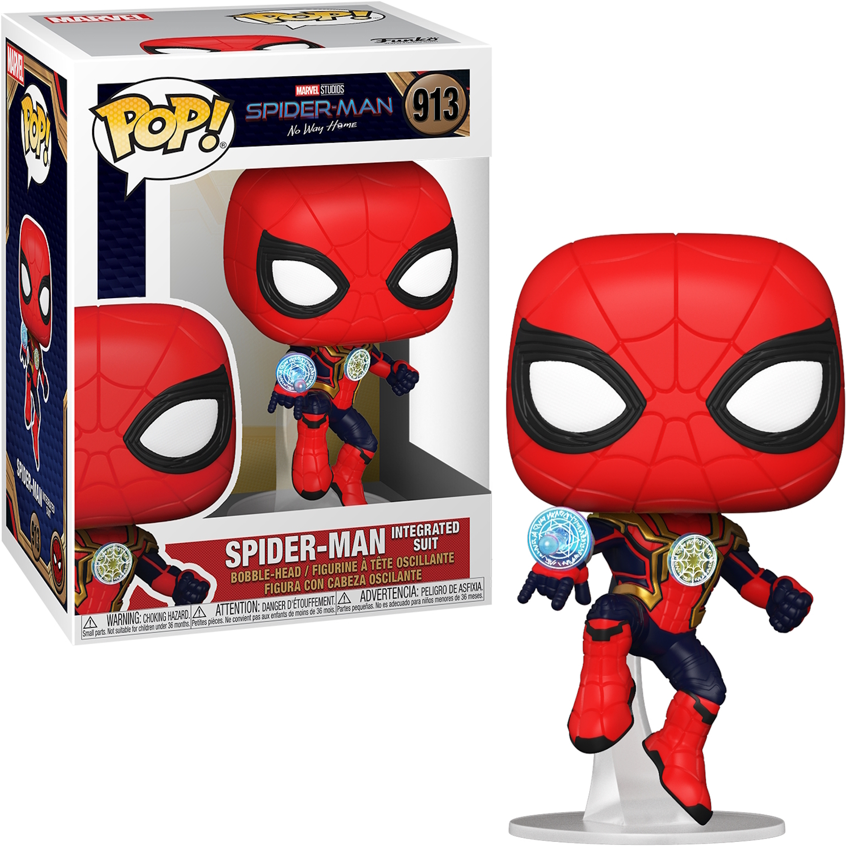 Figurka Spider-Man Funko Pop z pudełkiem, oba przedstawiają Spider-Mana.