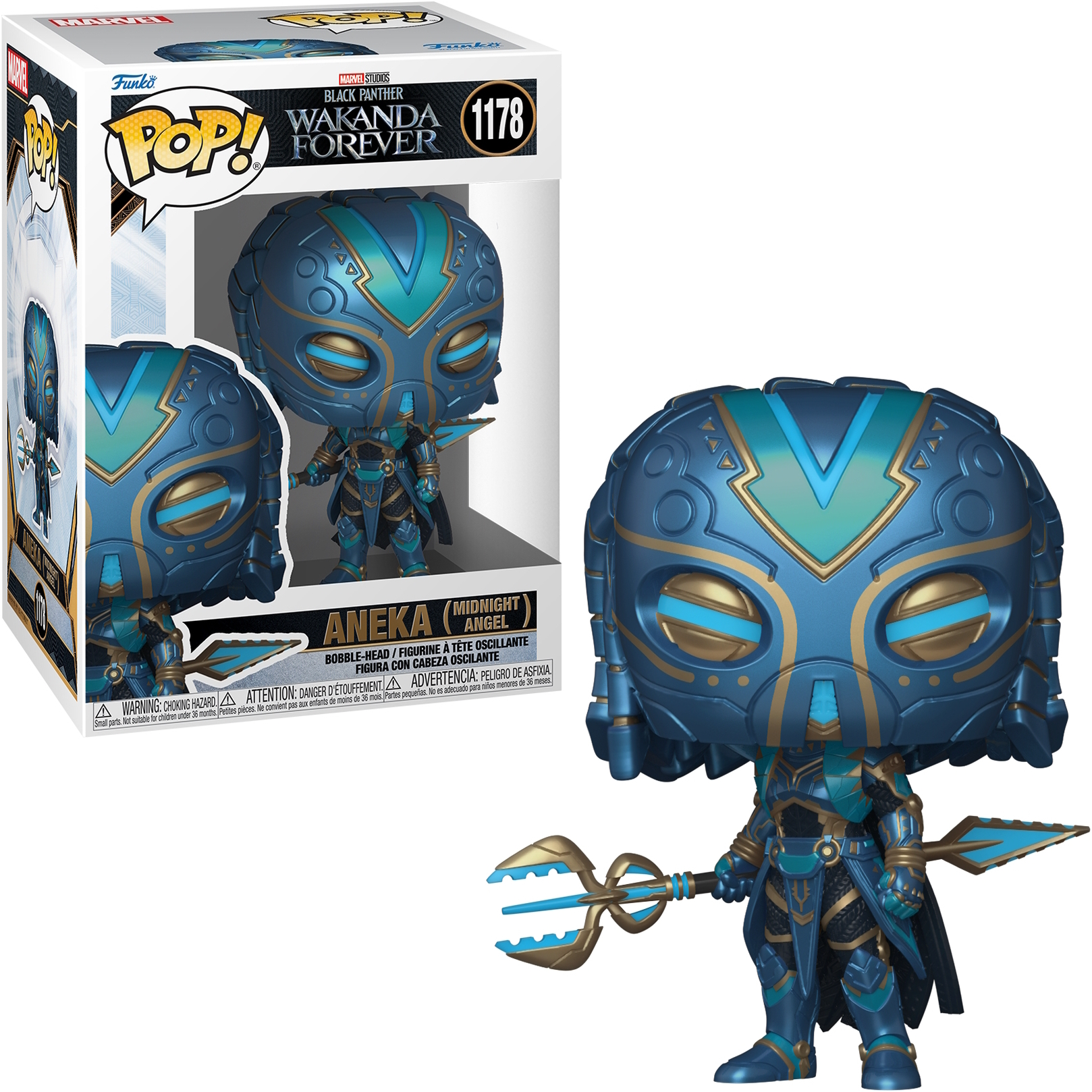 Figura Funko Pop de Aneka de Black Panther: Wakanda Forever, en una caja.