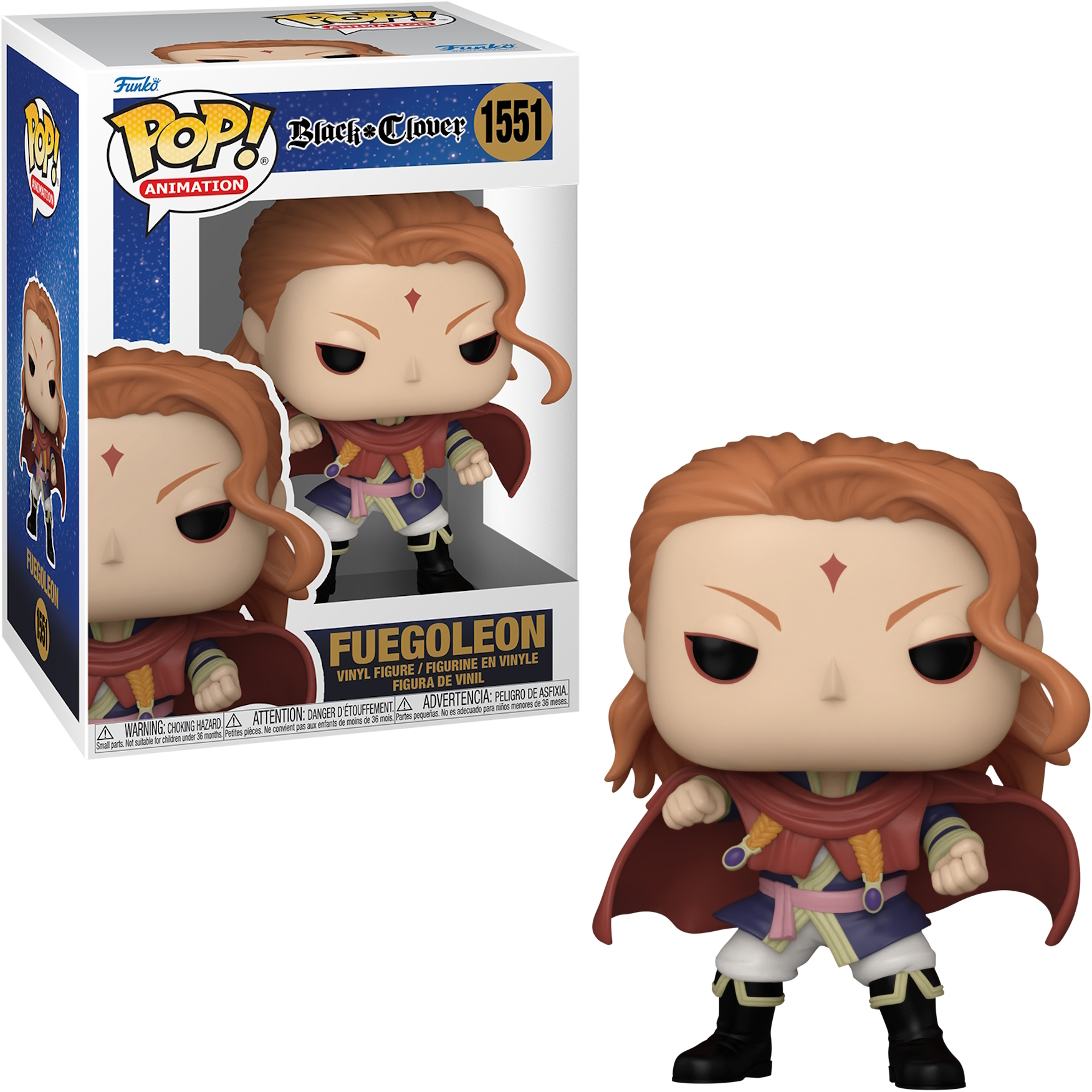 Figura Funko Pop de Fuegoleon de Black Clover, en caja.
