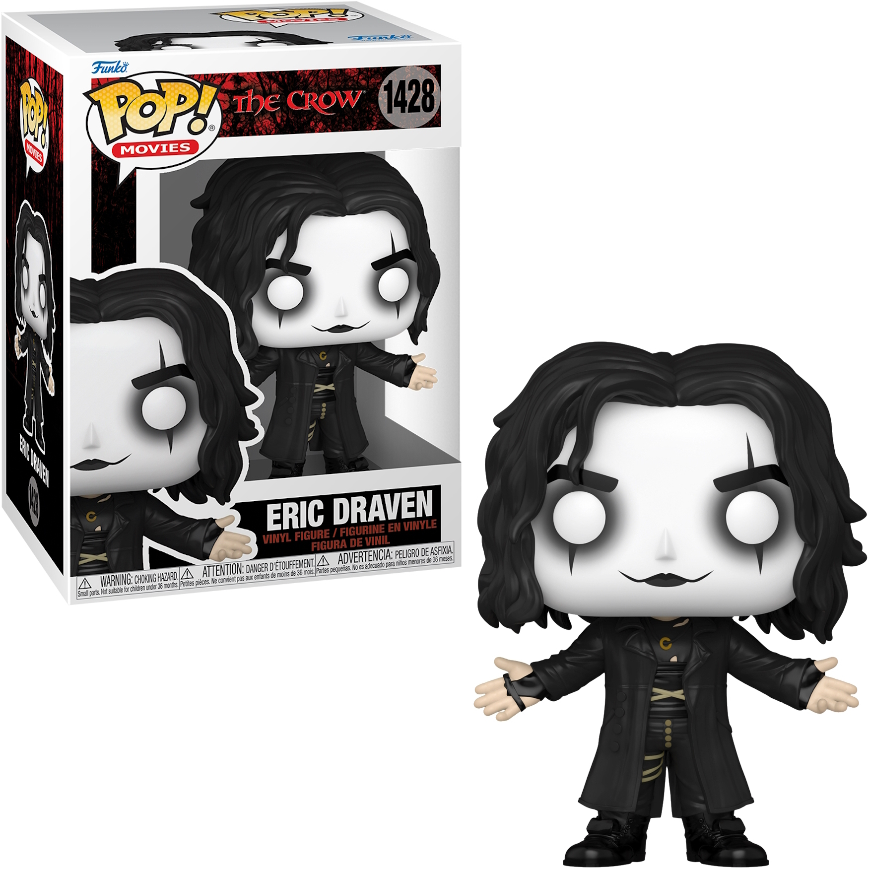 Una figura Funko Pop di Eric Draven e la sua scatola, con il logo Funko Pop Movies.