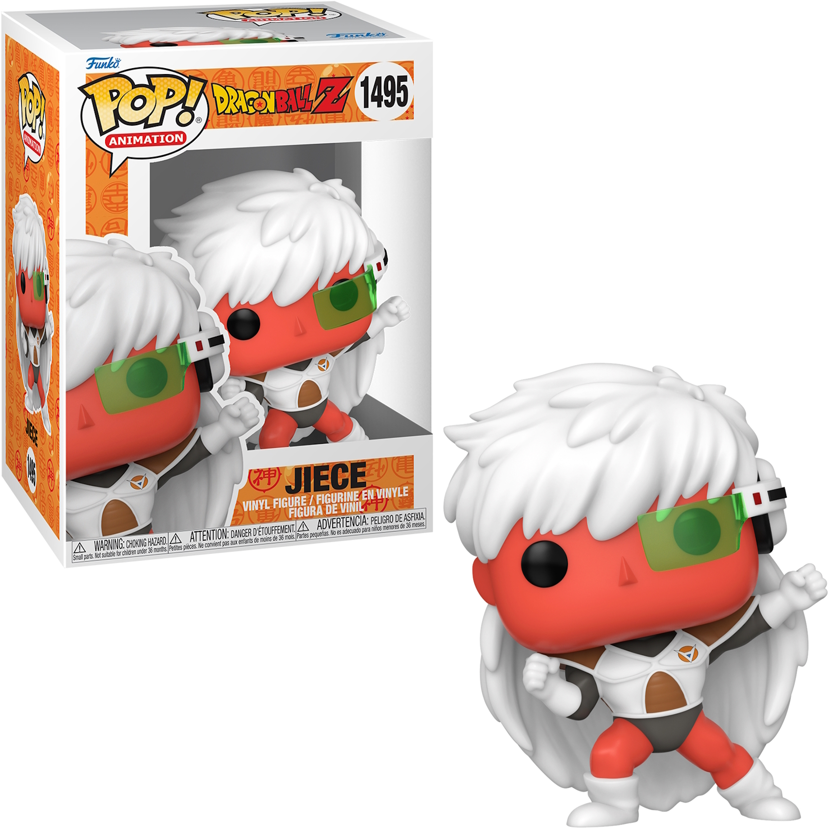 Figura Funko Pop di Jiece da Dragonball Z. Pelle rossa con capelli bianchi. In una scatola.