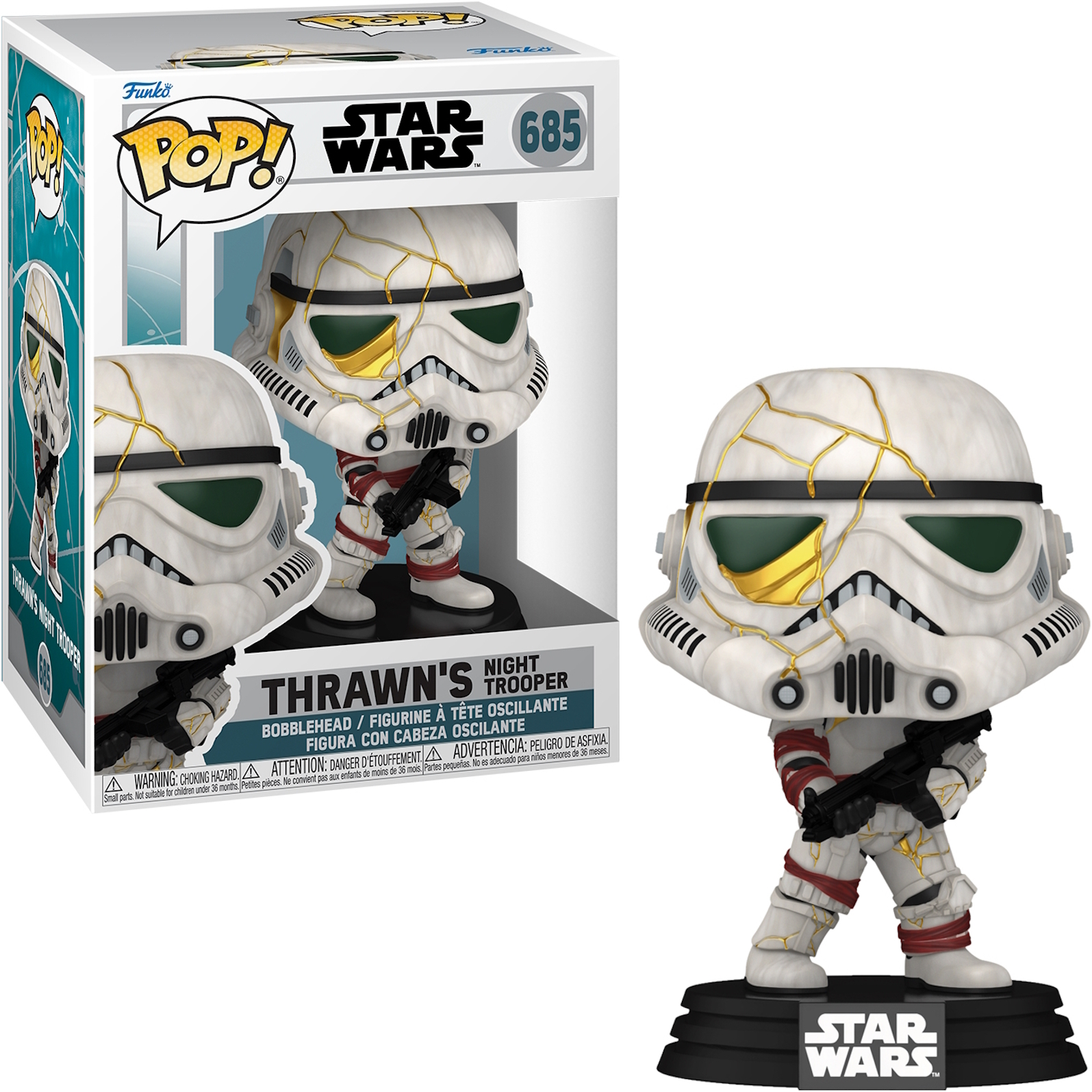 Figurka Thrawn's Night Trooper z czarną podstawą, w pudełku. Star Wars, biała i czerwona zbroja.