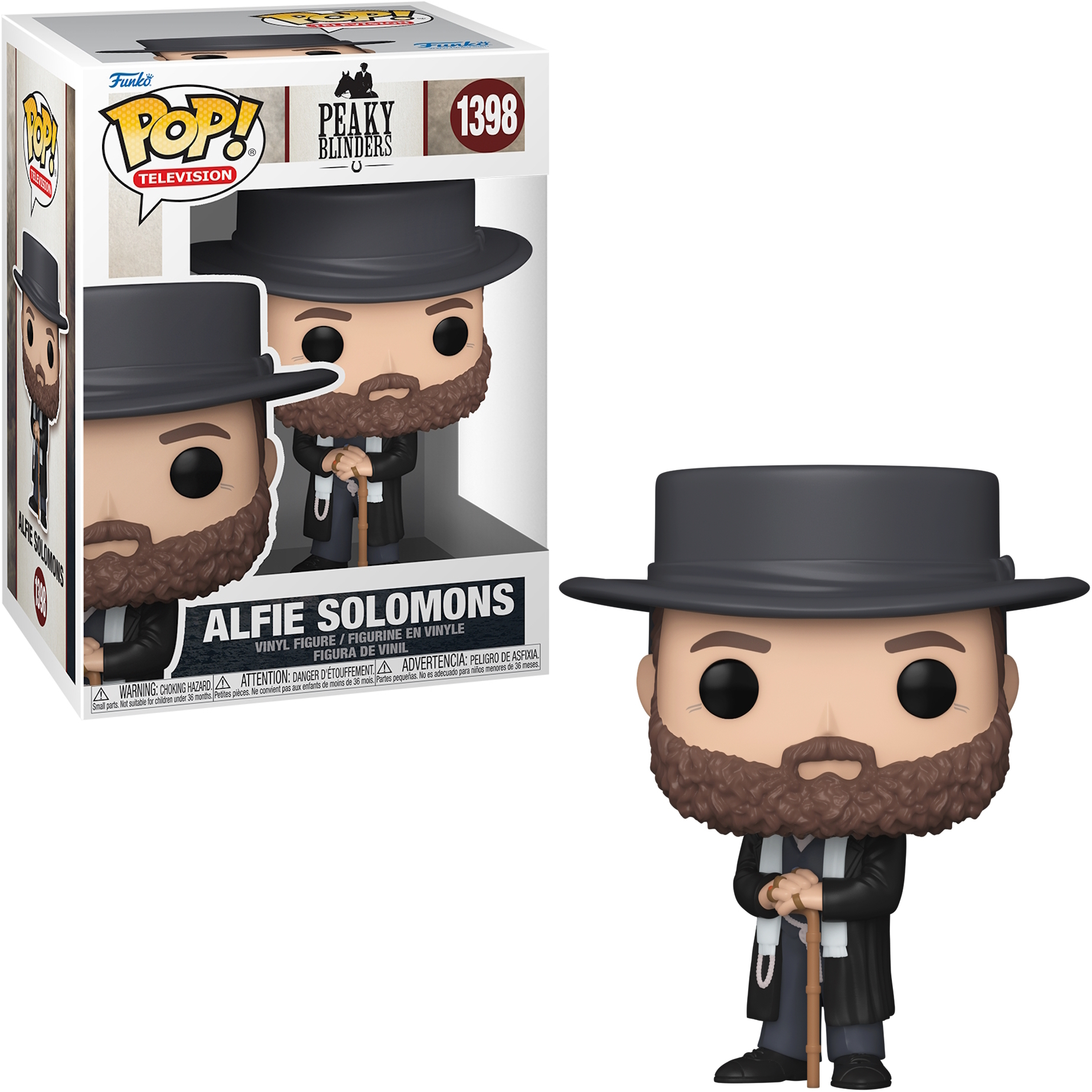 Funko Pop! Alfie Solomons Figur in Box und als Figur mit einem Stock.