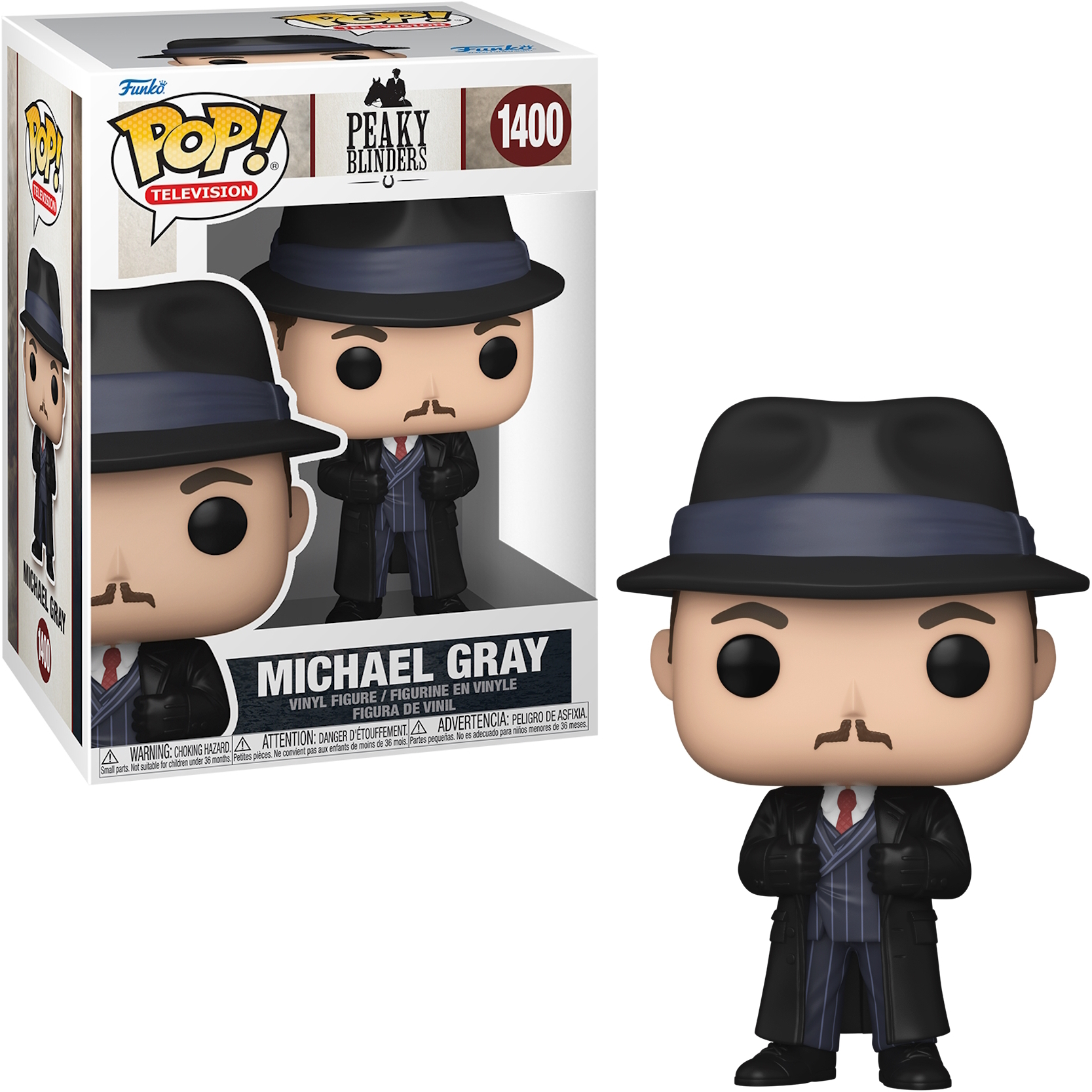 Funko Pop di Michael Gray da Peaky Blinders, in una scatola e in piedi.