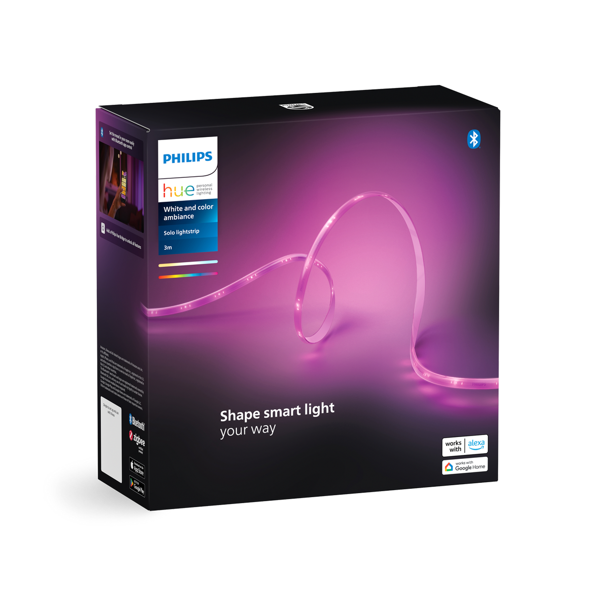 Pudełko z paskiem świetlnym Philips Hue z paskiem świetlnym, który oświetla pokój.