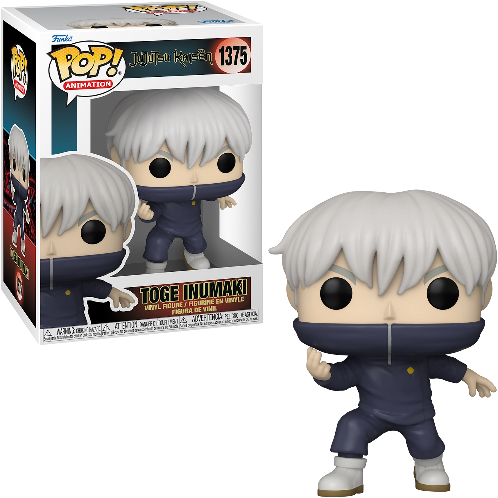 Een Toge Inumaki Funko Pop figuur met een doos op de achtergrond.