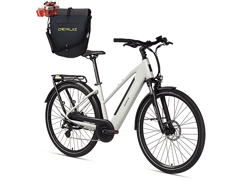 DERUIZ Quartz M Citybike (Laufradgröße: 28 Zoll, Rahmenhöhe: 45 cm, Unisex-Rad, 483Wh, Metallic Grey)