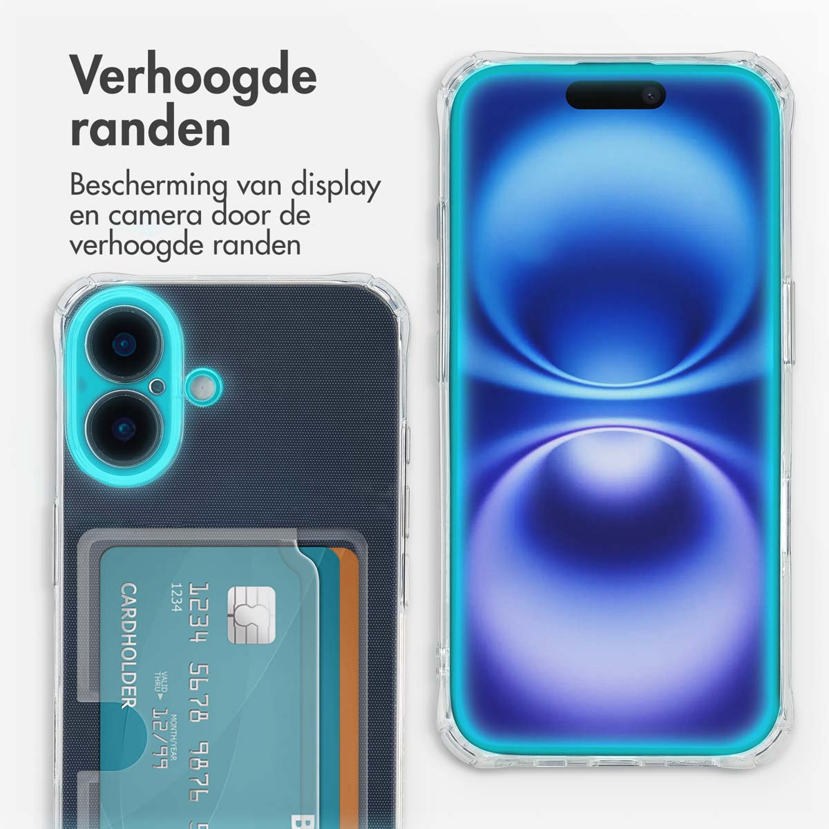 Une coque de téléphone avec des cartes et un téléphone avec un écran bleu et du texte.