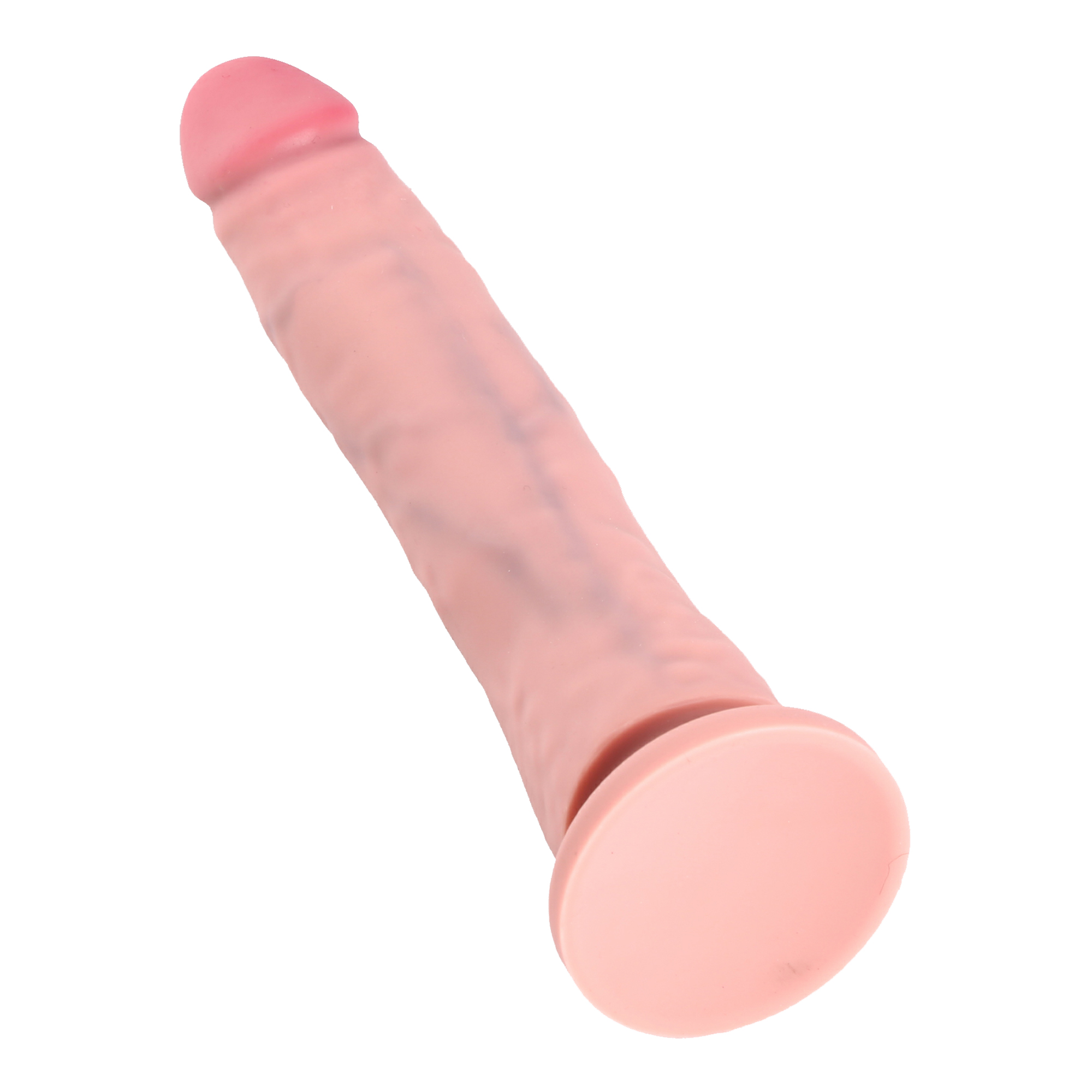 Ein rosa Dildo auf weißem Hintergrund, er befindet sich in diagonaler Position.