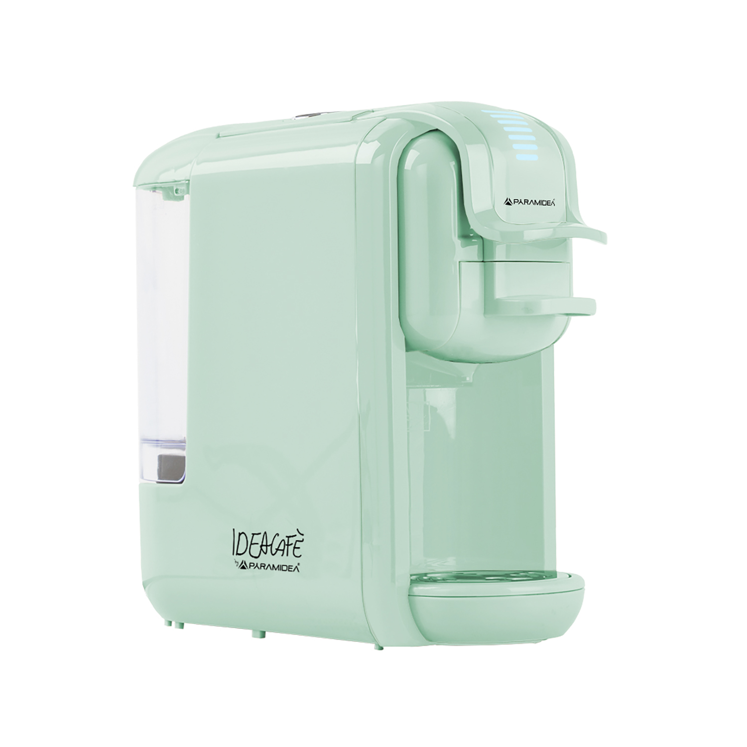 Macchina da caffè verde menta, marchio IDEACAFE. Con serbatoio dell'acqua e beccuccio erogatore.