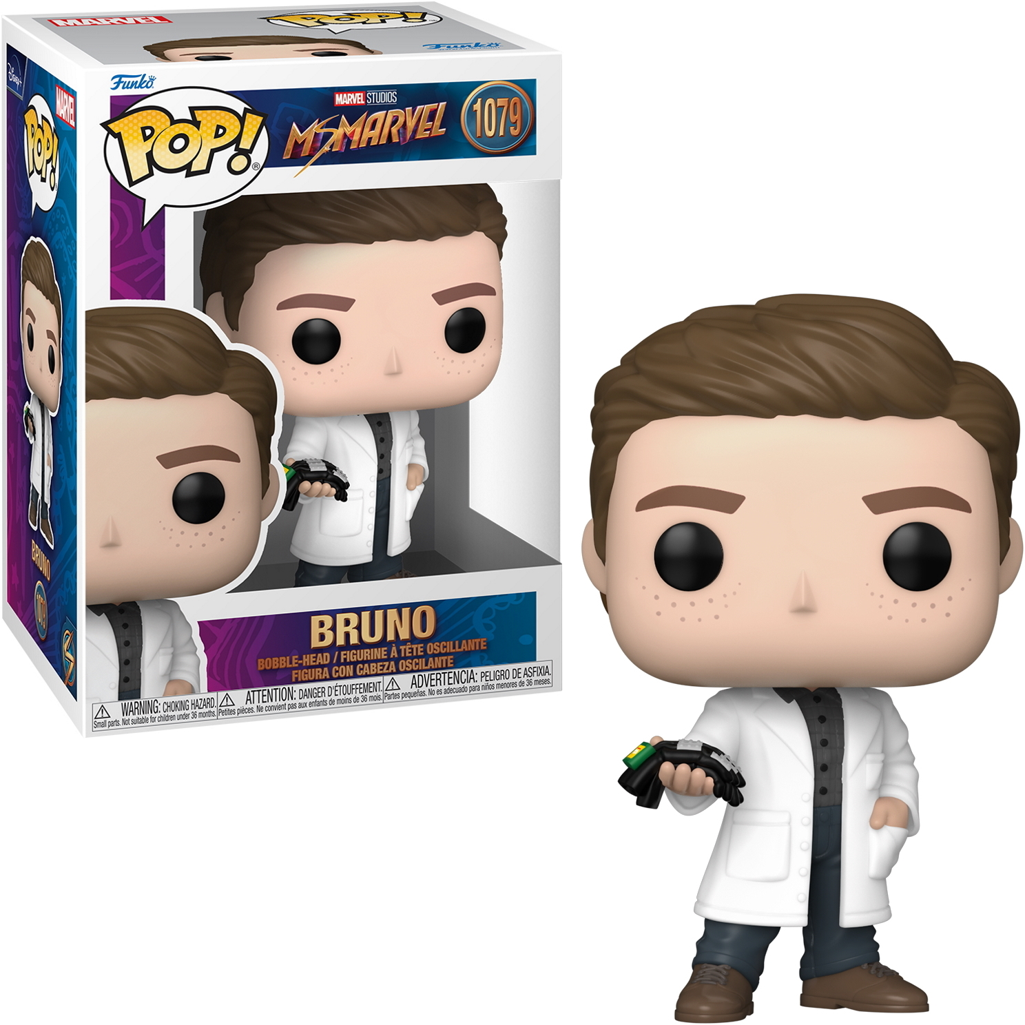 Una figure Funko Pop di Bruno di Ms. Marvel, in piedi con un telecomando in mano.