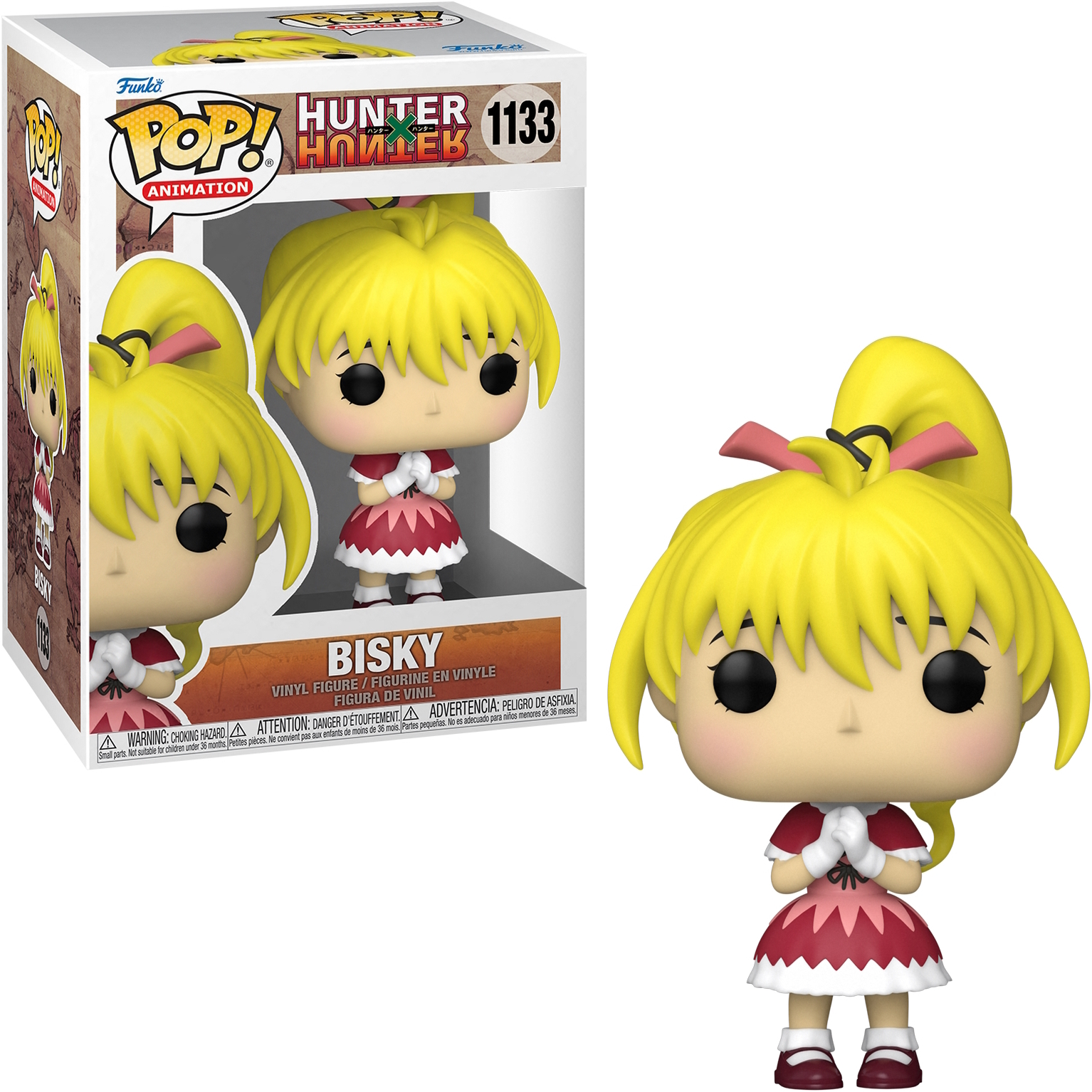 Funko Pop di Bisky da Hunter x Hunter con grafica della scatola.