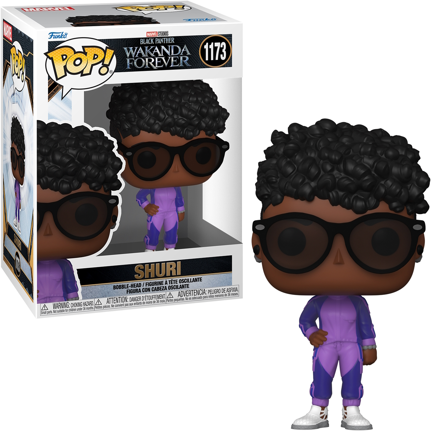 Figura Funko Pop de Shuri de Black Panther: Wakanda Forever, en una caja.