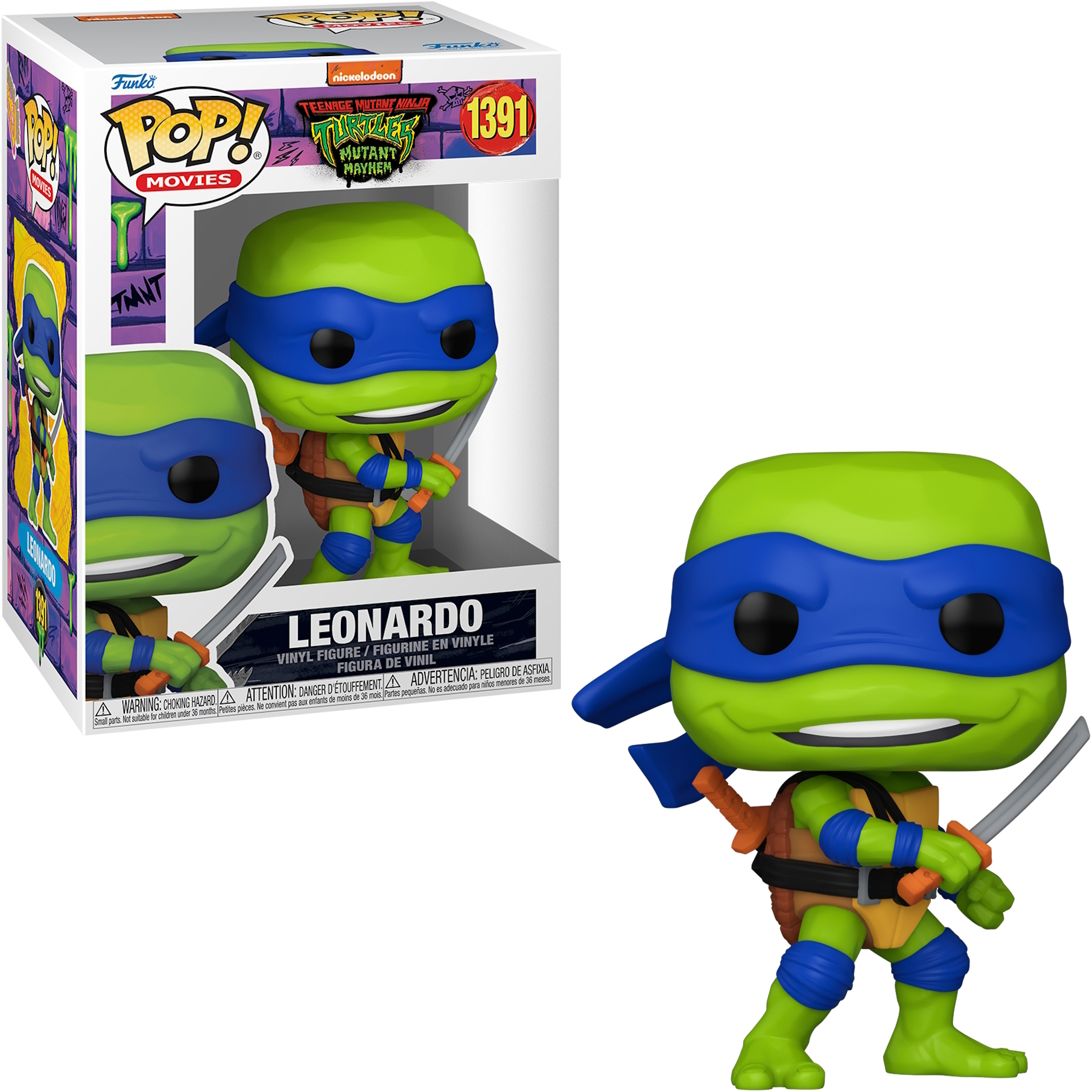 Funko Pop di Leonardo delle Tartarughe Ninja, con scatola.