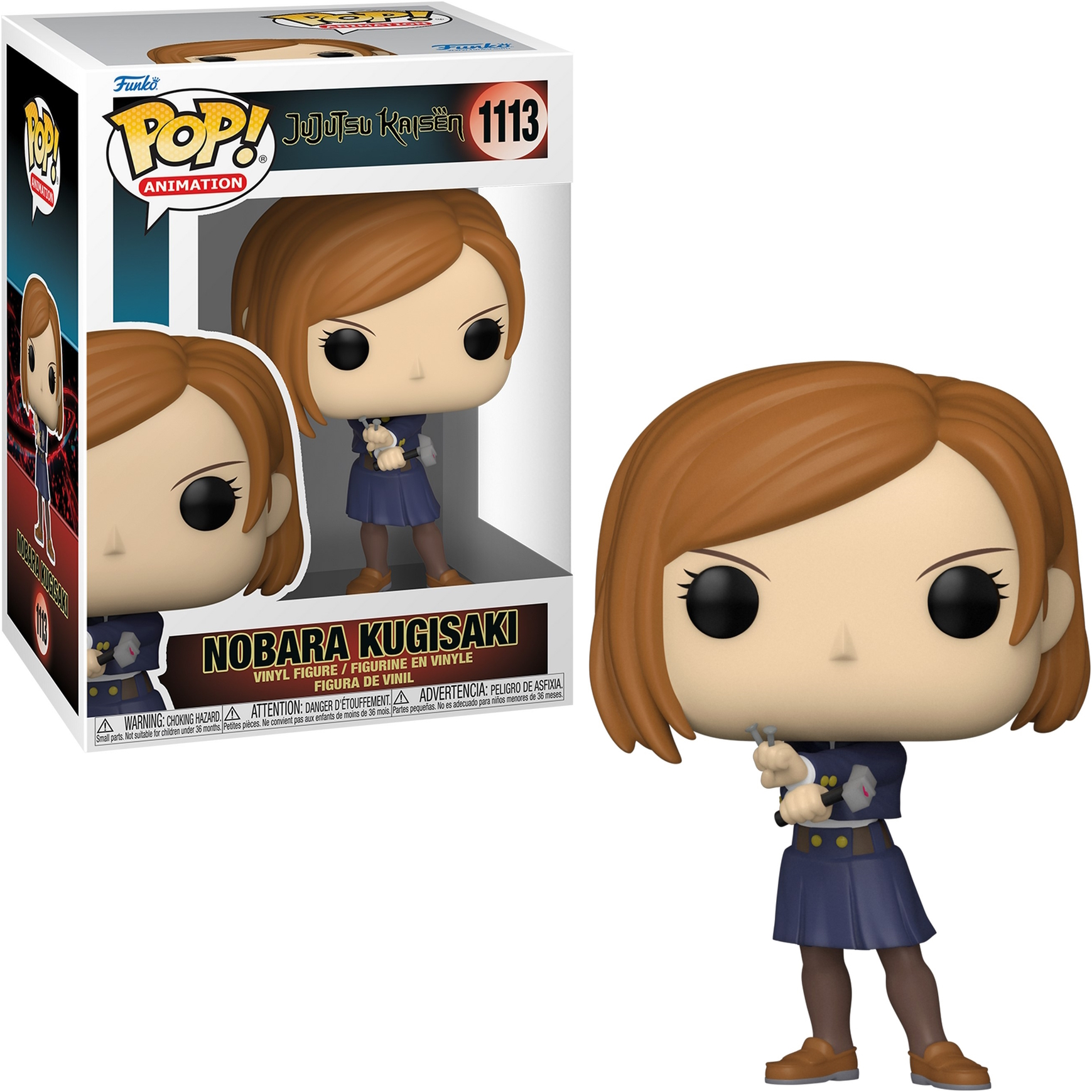 Een Funko Pop figuur van Nobara Kugisaki uit Jujutsu Kaisen, in een doos en staand.