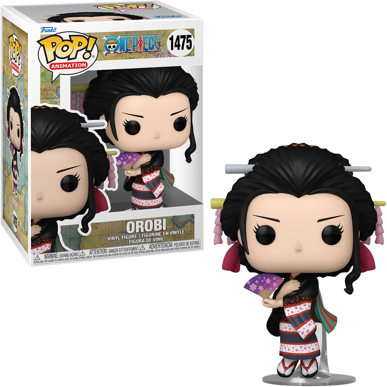 Funko Pop! figura di una donna in abito giapponese con un ventaglio. In una scatola con sfondo.