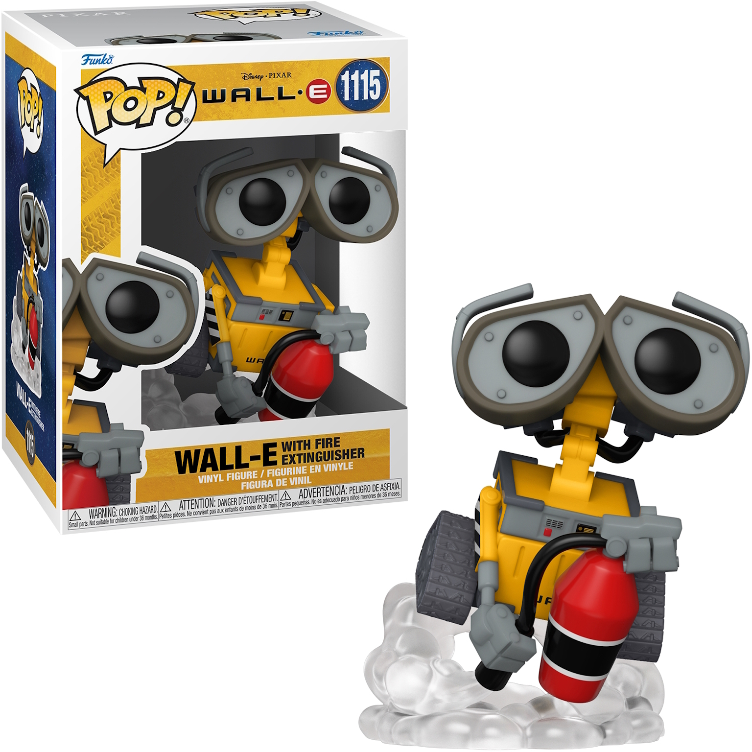 Figura Funko Pop di WALL-E con estintore, con scatola.