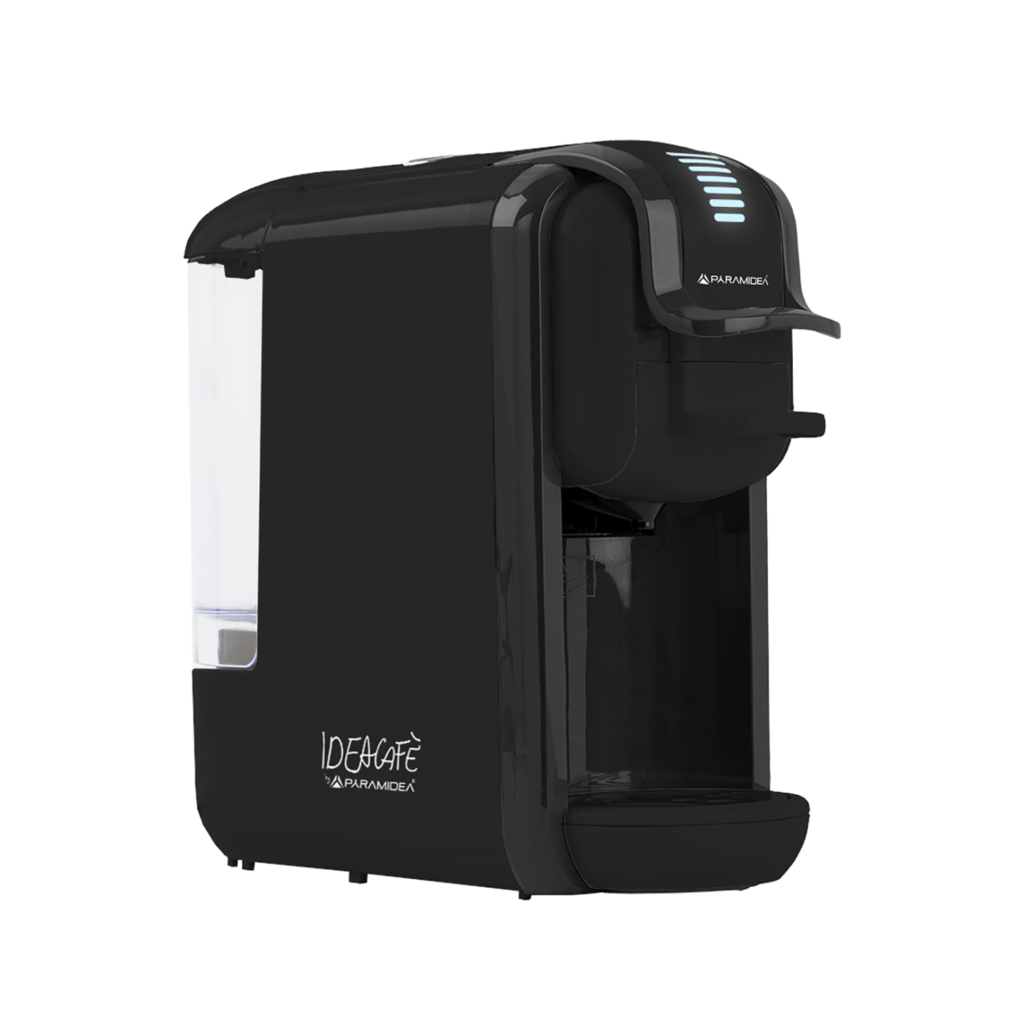 Macchina da caffè nera, marchio IDEACAFE. Con serbatoio dell'acqua e beccuccio erogatore.
