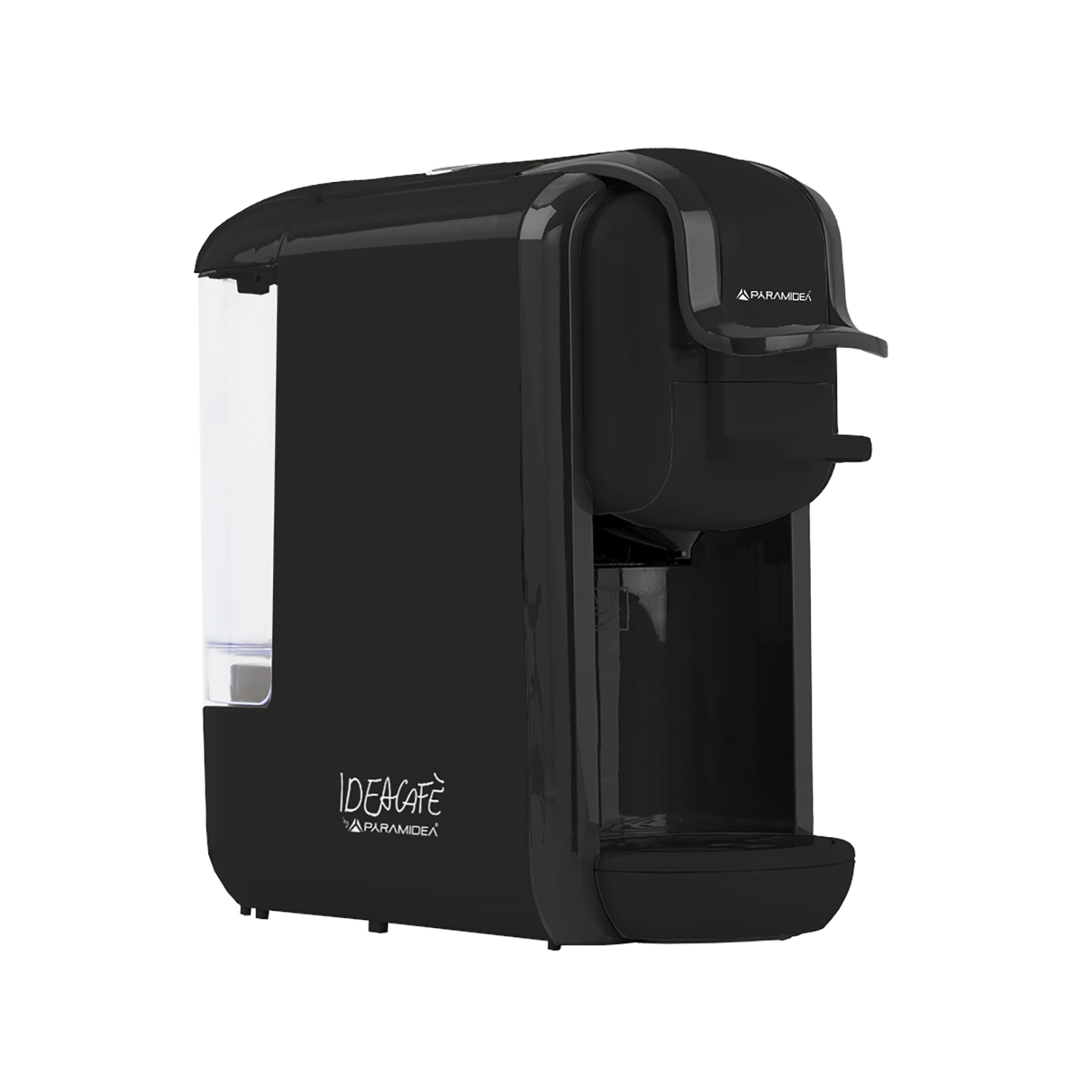 Macchina da caffè nera con il marchio 'IDEACAFE' e 'APARAMIDEA' sul davanti.