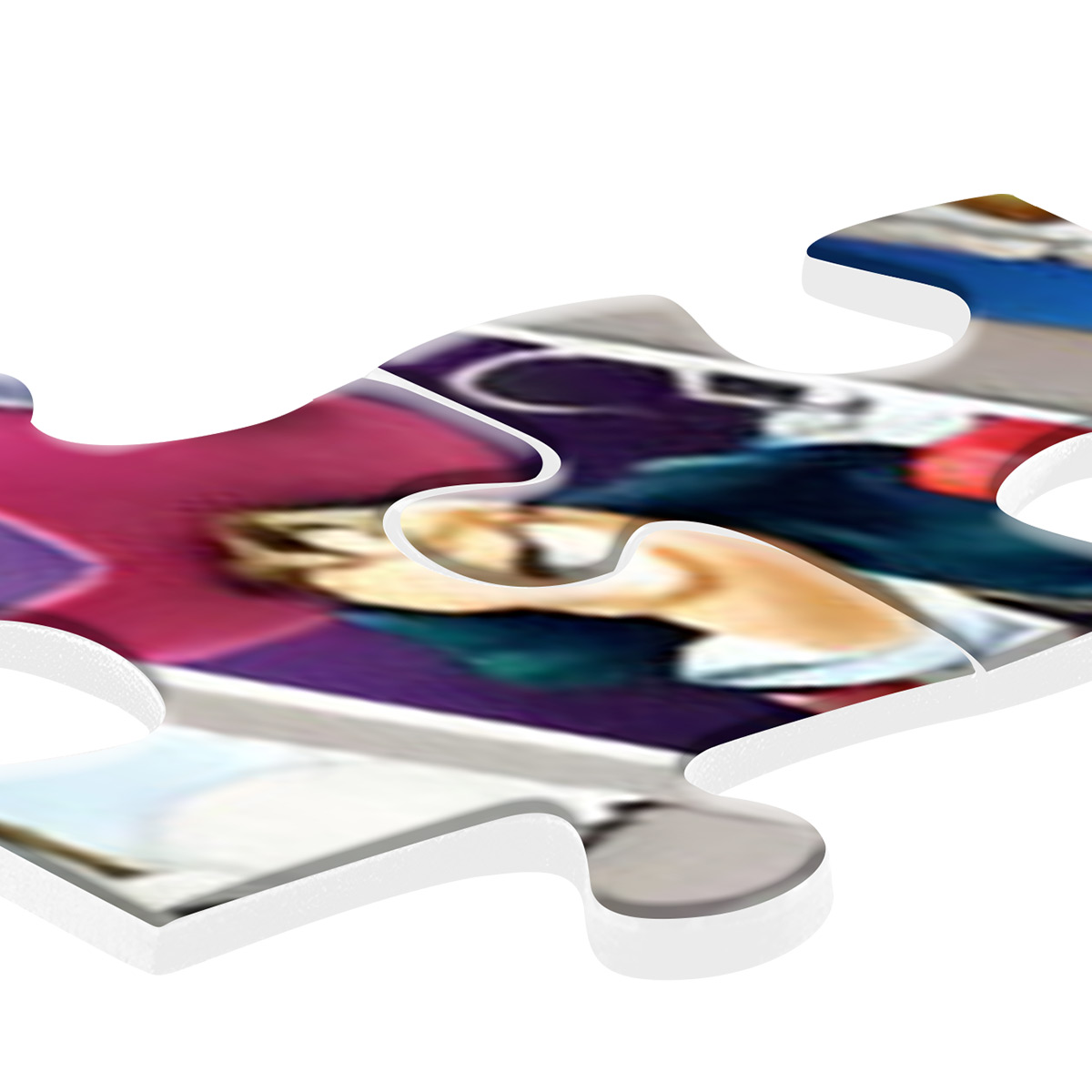 Element układanki z rozmytym obrazem. Obraz przedstawia osobę i kolorowe tło.