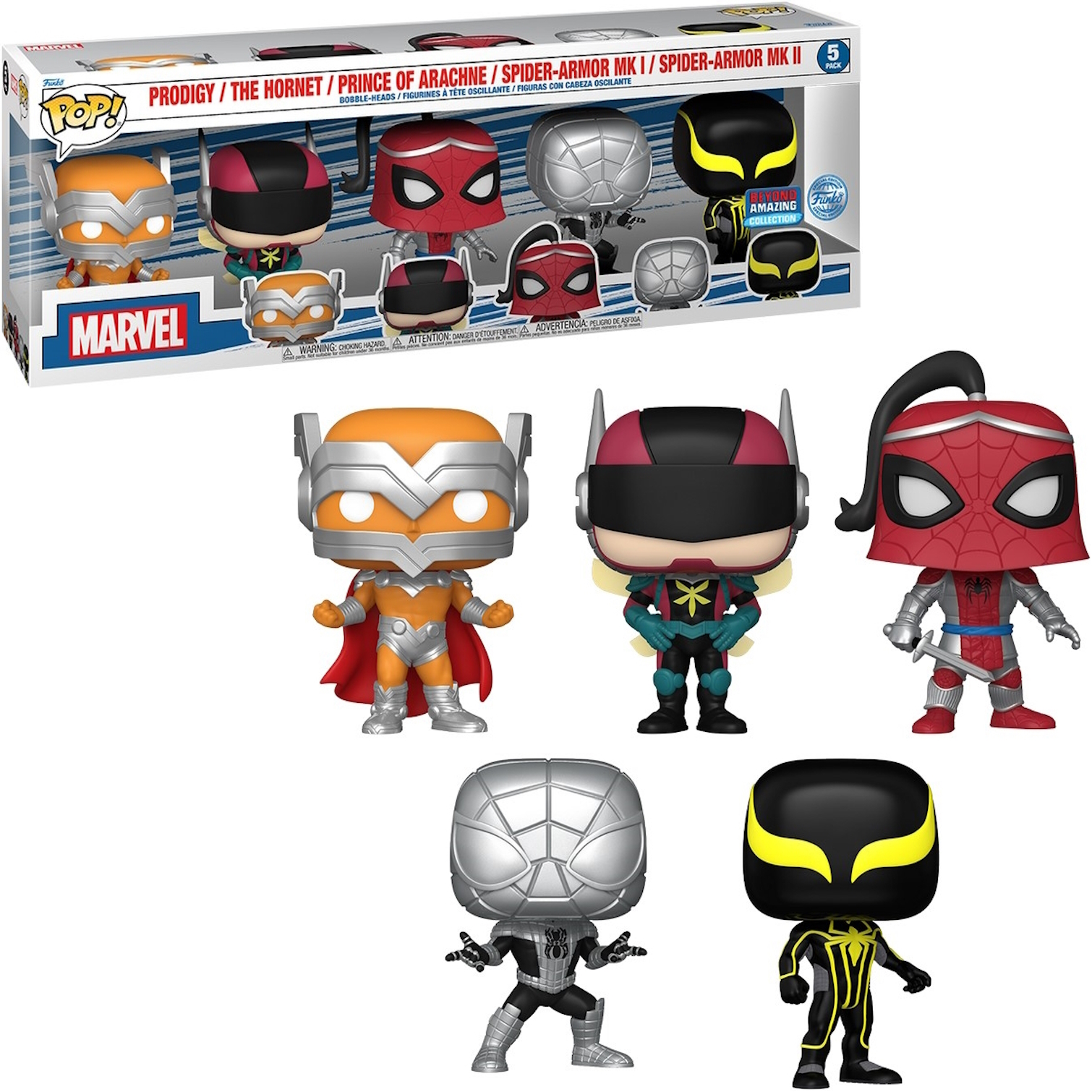 Marvel Pop! figuren van Spider-Man en andere helden in een boxset.