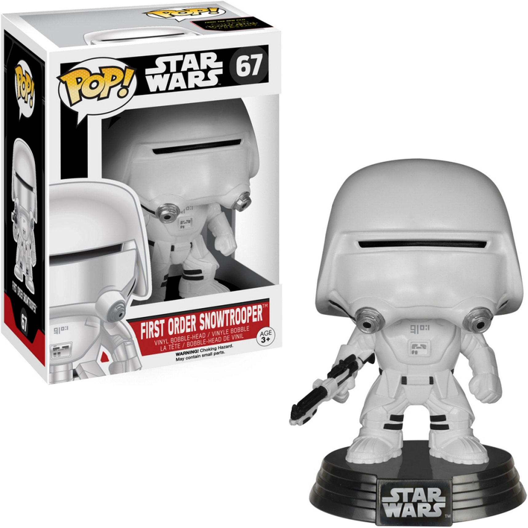 Snowtrooper-Figur mit weißer Box. Die Figur ist weiß mit schwarzer Waffe.