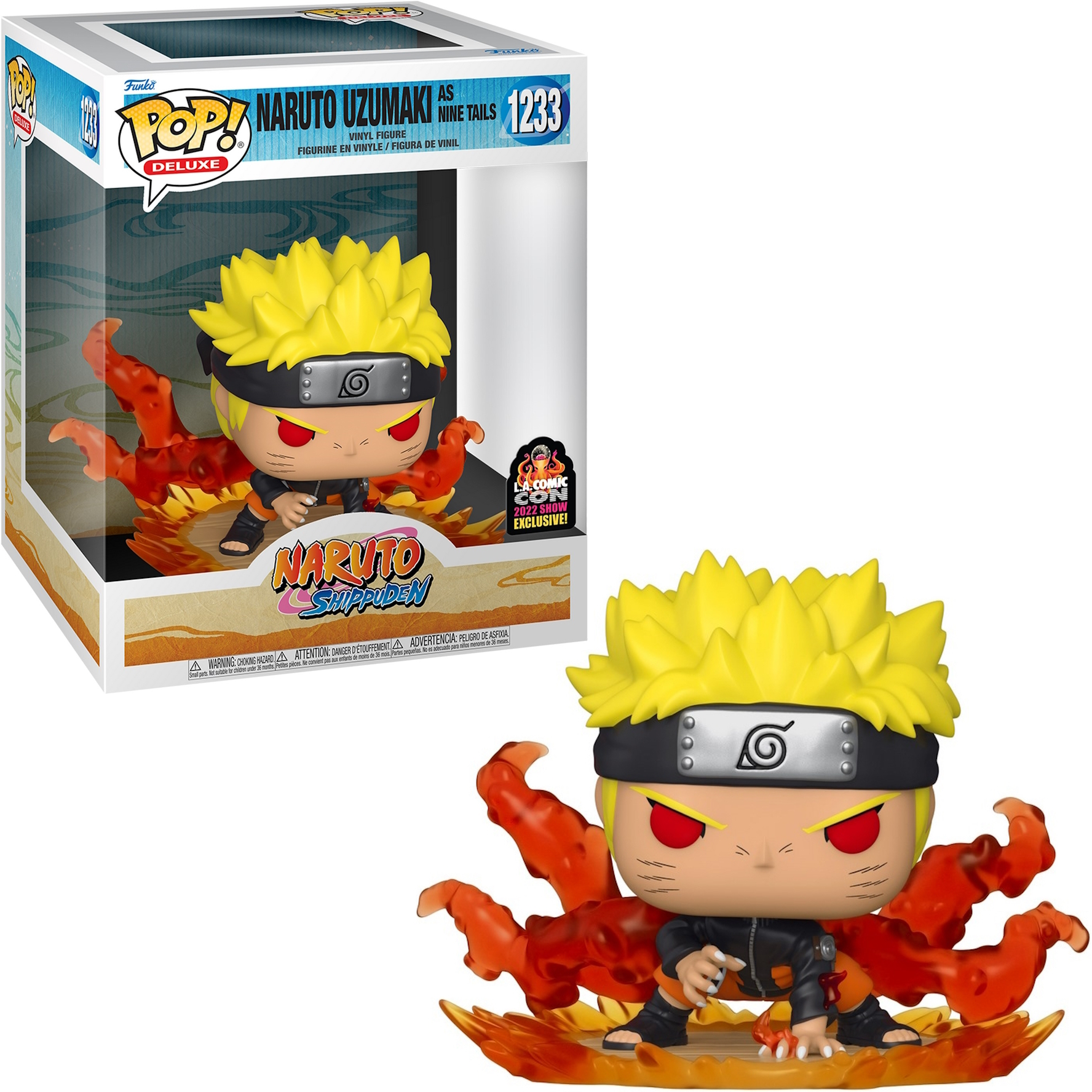 Naruto Uzumaki als Nine Tails Funko Pop Figur in einer Box, mit Flammen.
