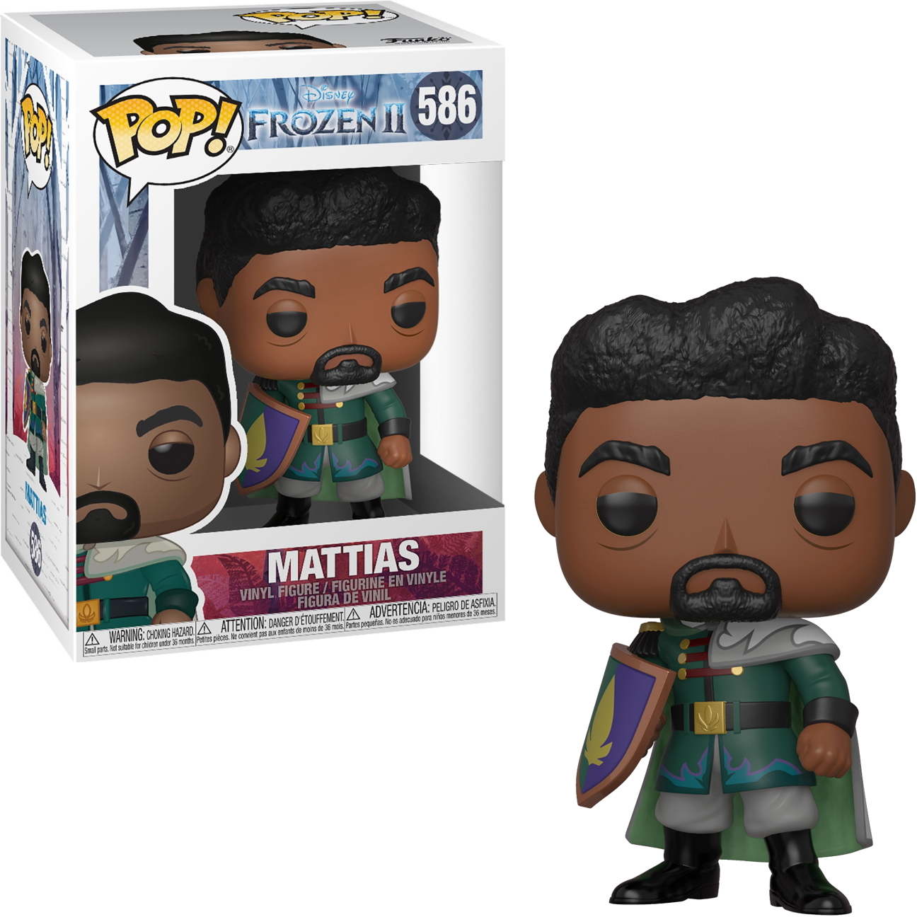 Figurka Funko Pop postaci Mattiasa z Krainy Lodu 2. Ma zielony i fioletowy strój.