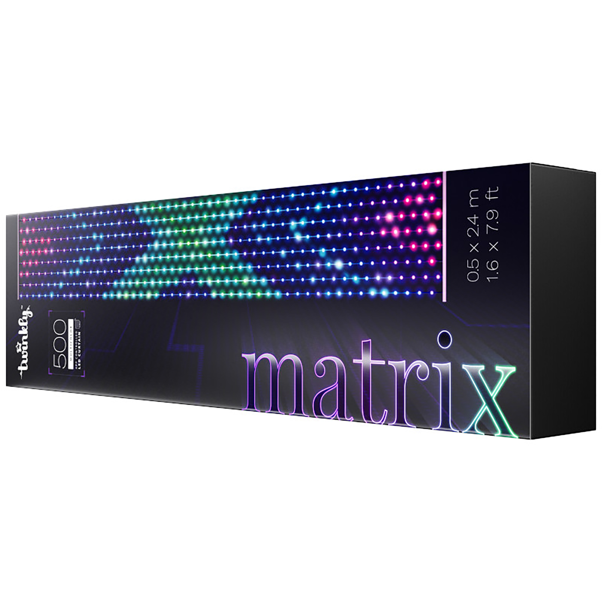 Prostokątne pudełko z oświetleniem LED matrix. Tekst 'matrix' z logo 'twinkly'.