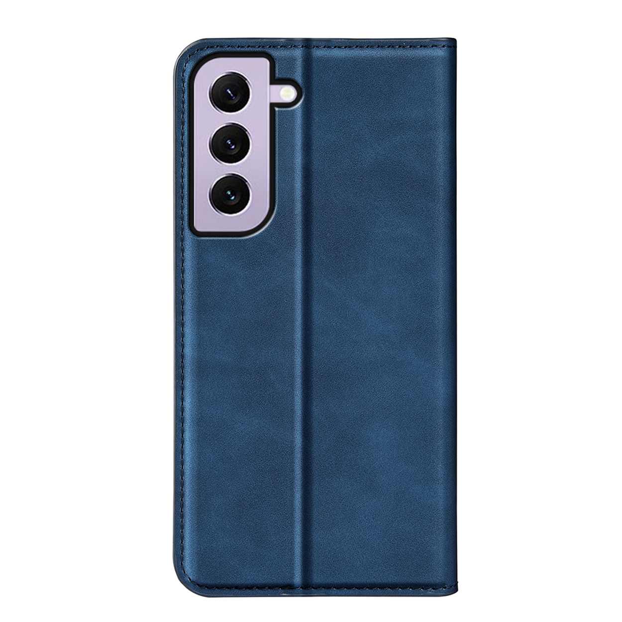 Coque de téléphone bleue fermée. C'est un étui en cuir.