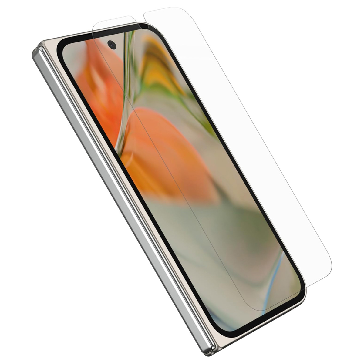 Un telefono con una protezione per lo schermo in fase di applicazione sullo schermo.