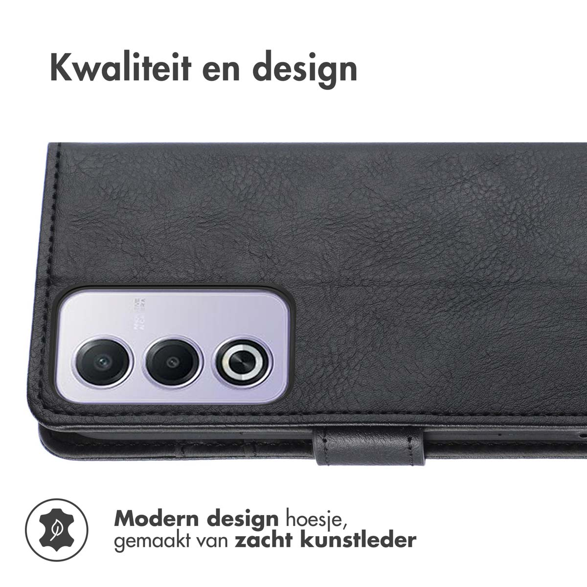 Zwarte telefoonhoes met een telefoon erin en creditcards.