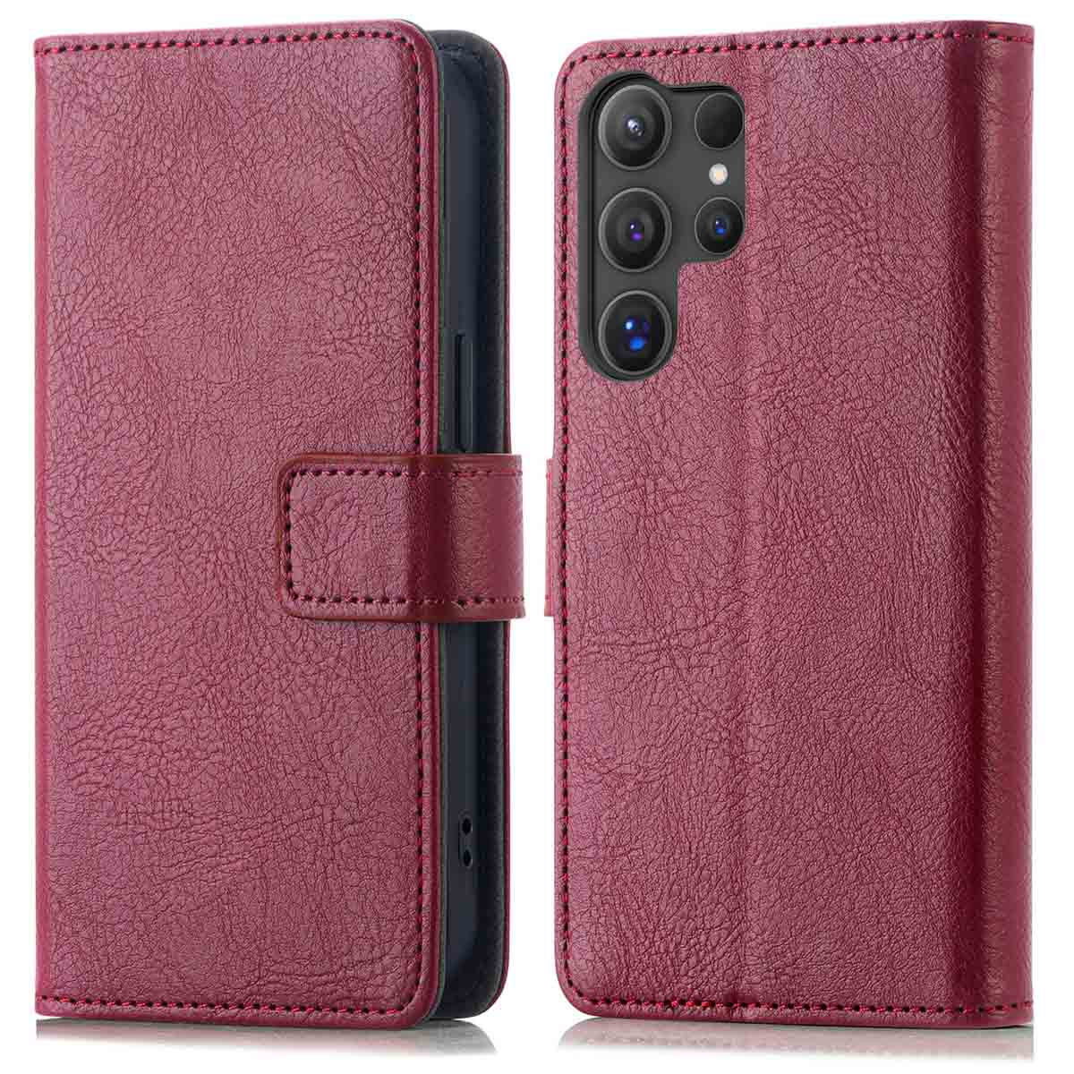 IMOSHION Coque folio compatible avec Samsung Galaxy S25 Ultra Étui de Téléphone voor Samsung Samsung Galaxy S25 Ultra Rouge foncé