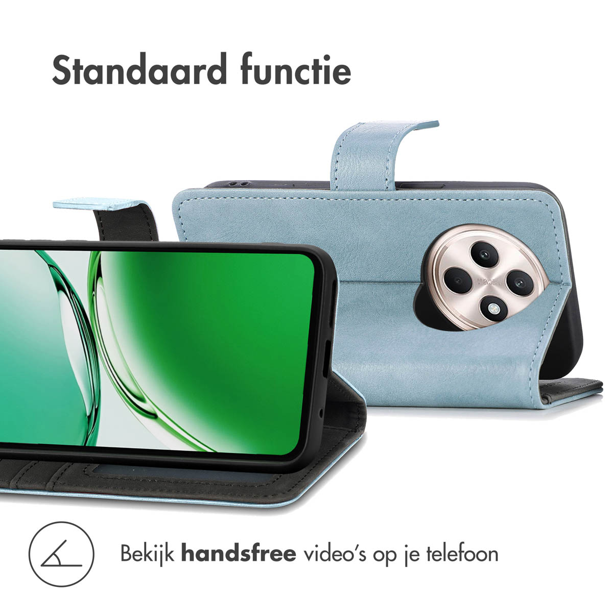 IMOSHION Luxe Bookcase - Geschikt voor Oppo Reno 12F 5G - Telefoonhoesje voor Oppo Oppo Reno 12F (5G) Lichtblauw