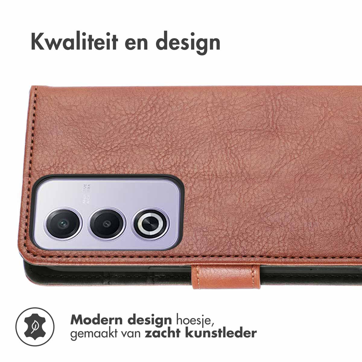 Bruine telefoonhoes met camera-uitsparing. Gemaakt van zacht leer.