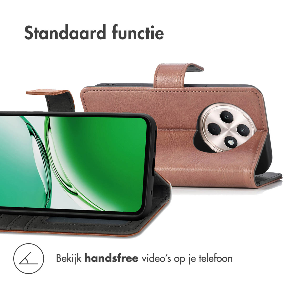 IMOSHION Luxe Bookcase - Geschikt voor Oppo Reno 12F 5G - Telefoonhoesje voor Oppo Oppo Reno 12F (5G) Bruin