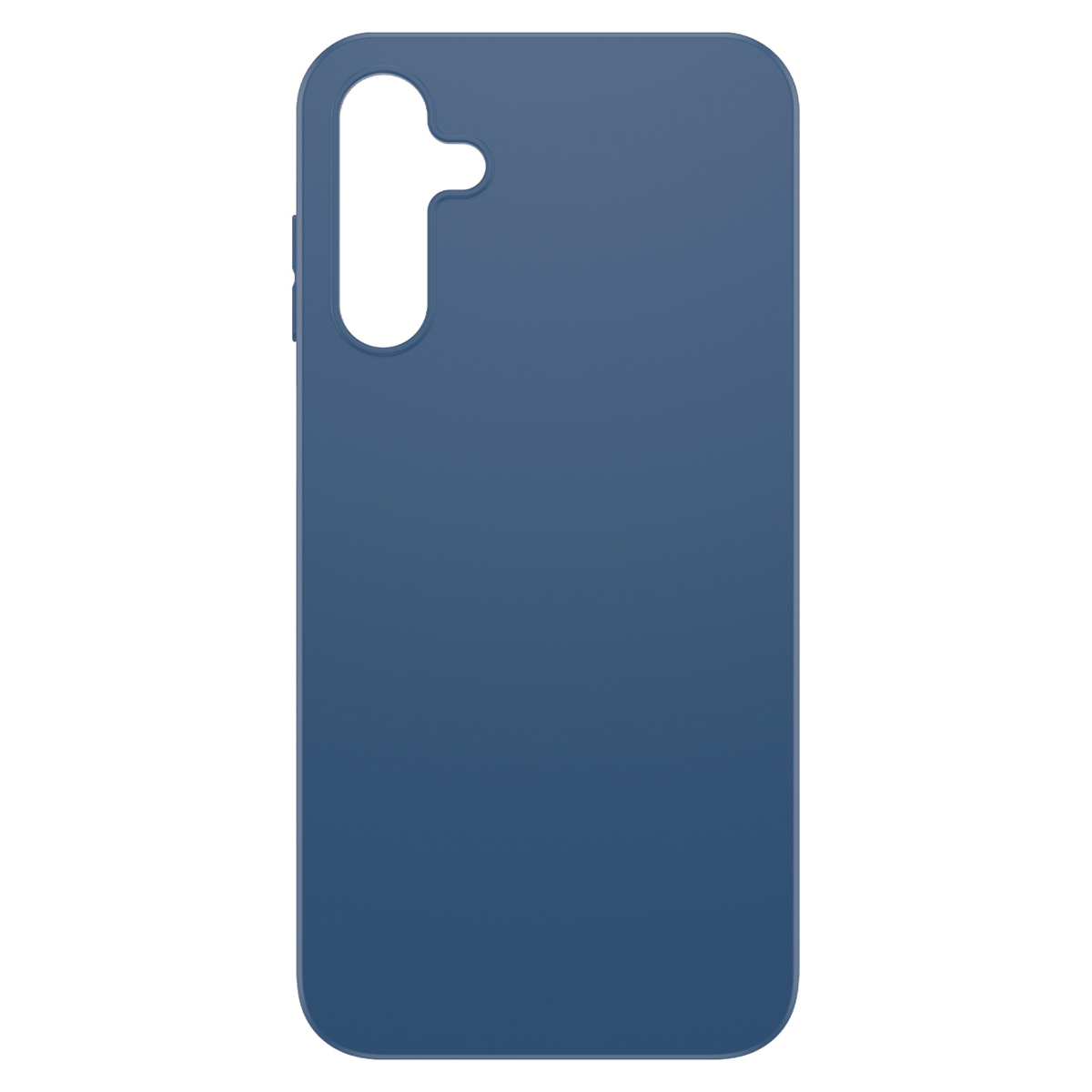 Blaue Handyhülle, glattes und schlichtes Design, mit Kameraausschnitt auf der Rückseite.