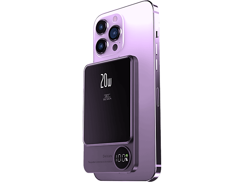 S&T-DESIGN Magsafe kompatibel Powerbank Kabellos Violett Powerbank 5000 mAh Violett